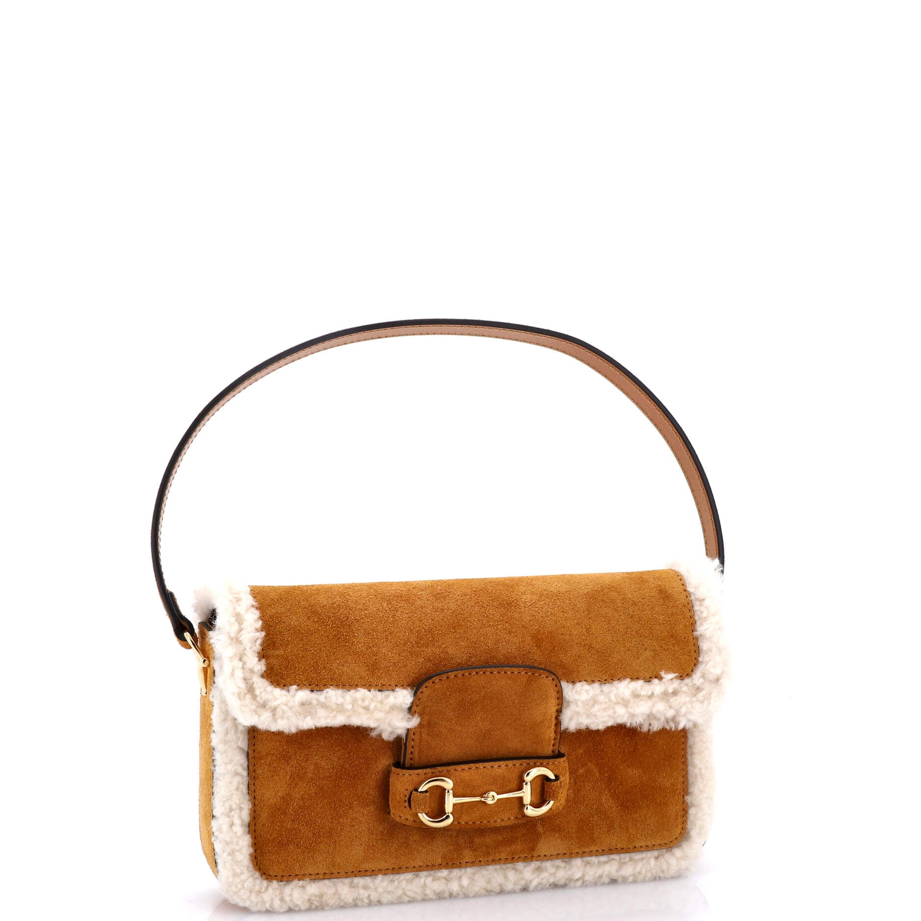 Horsebit 1955 Flap Shoulder Bag Suede with Shearling Mini