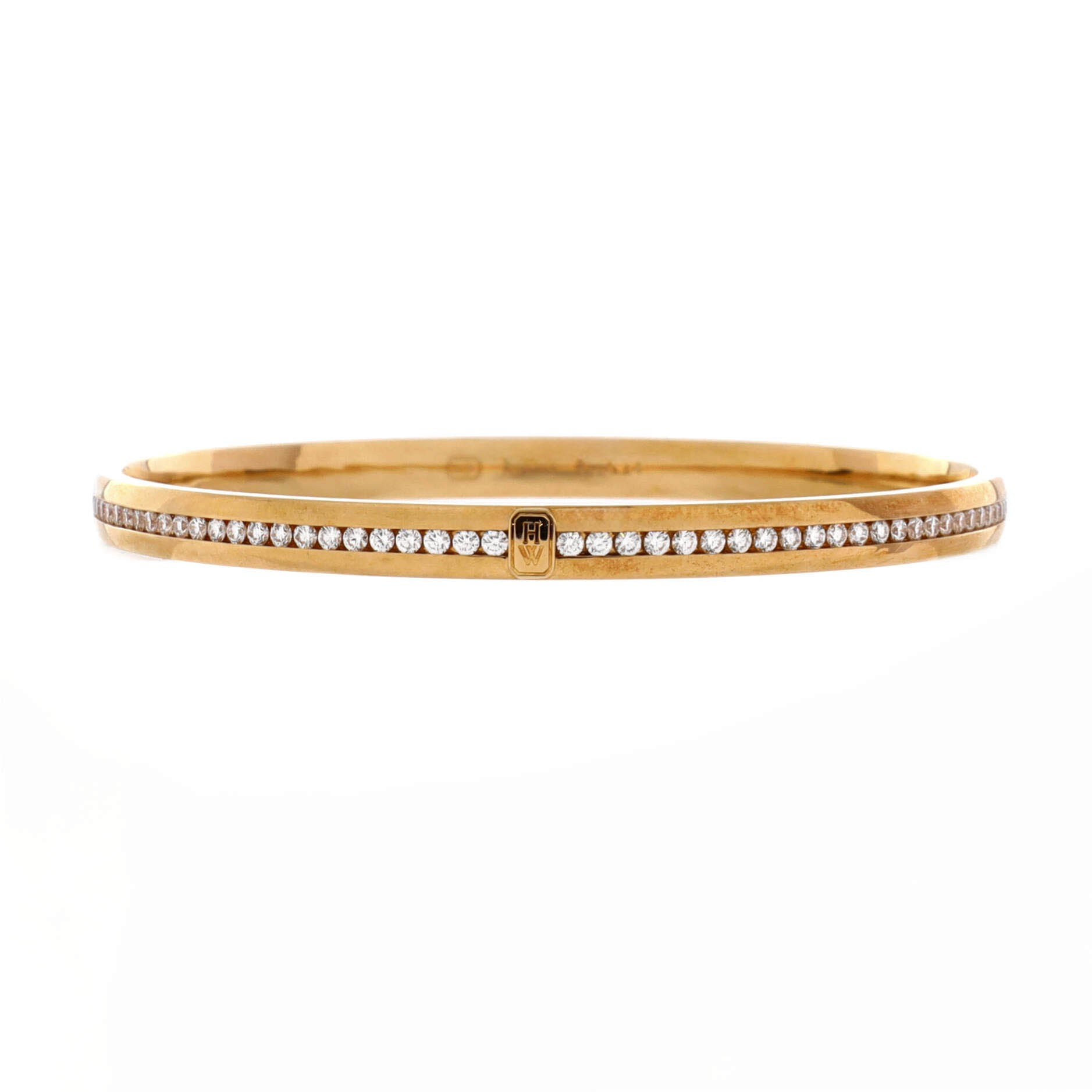 HW Logo Bangle Bracelet 18K Yellow Gold and Diamonds