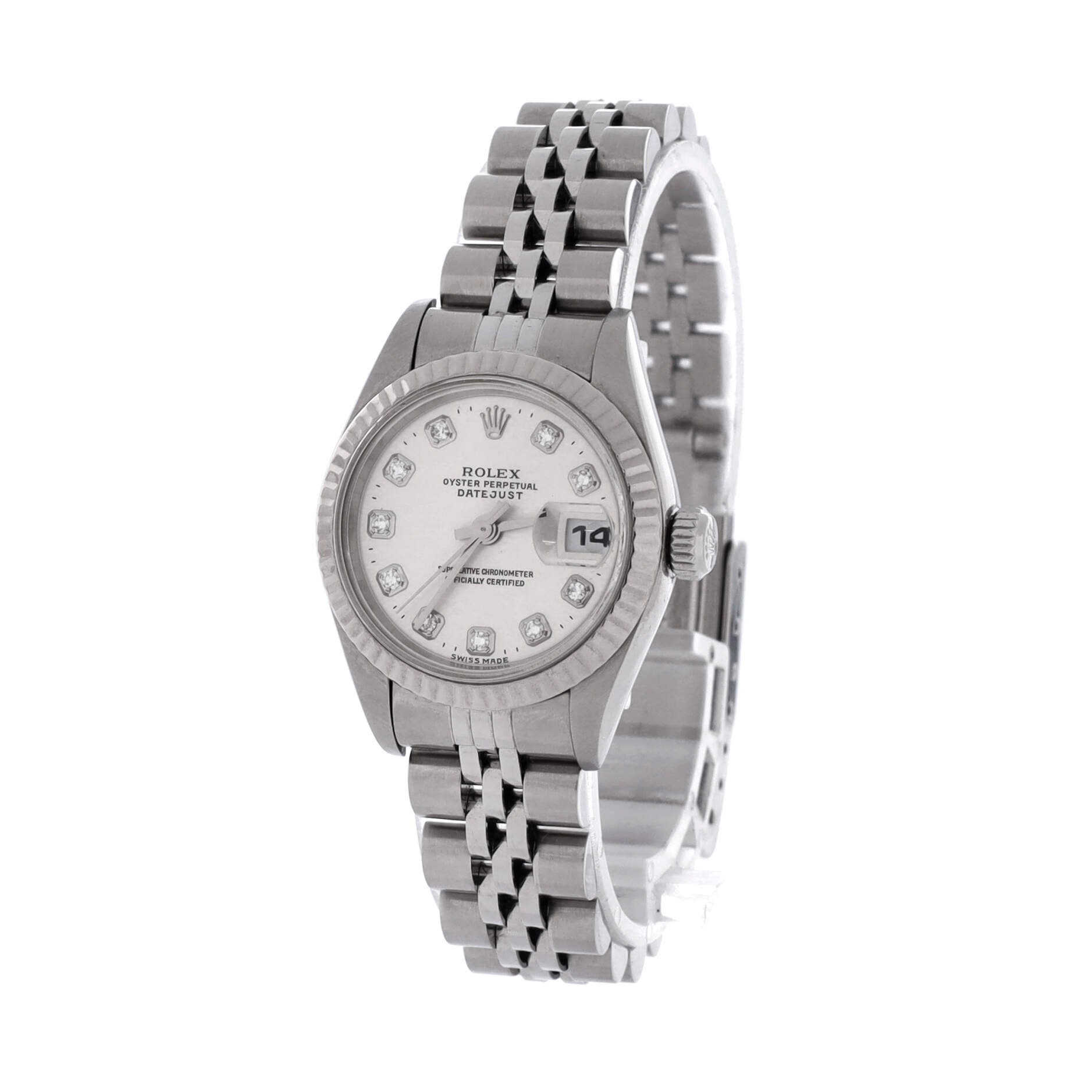 Oyster Perpetual Datejust Automatic Watch Stainless Steel and White Gold with Diamond Markers 26