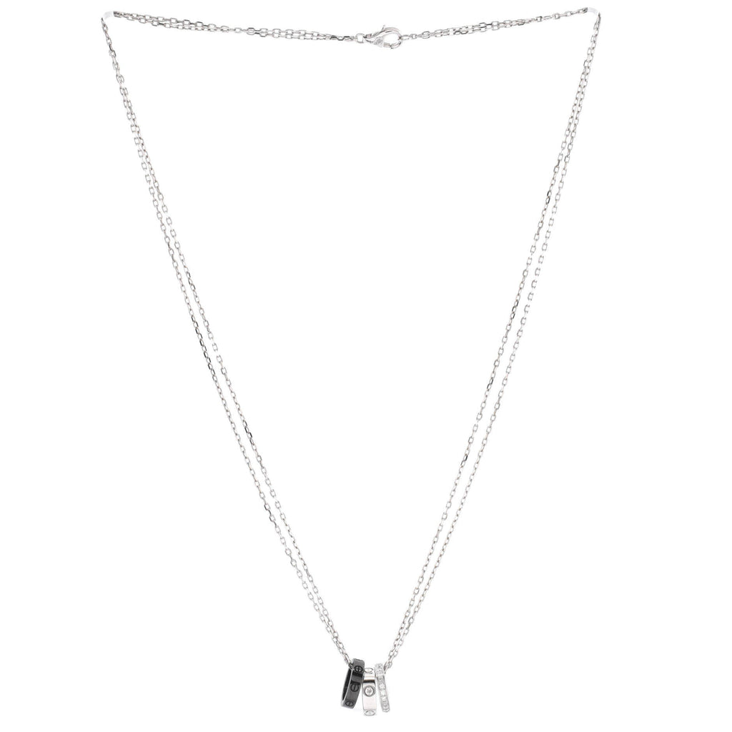 Love 3 Ring Pendant Necklace 18K White Gold and Ceramic with Diamonds
