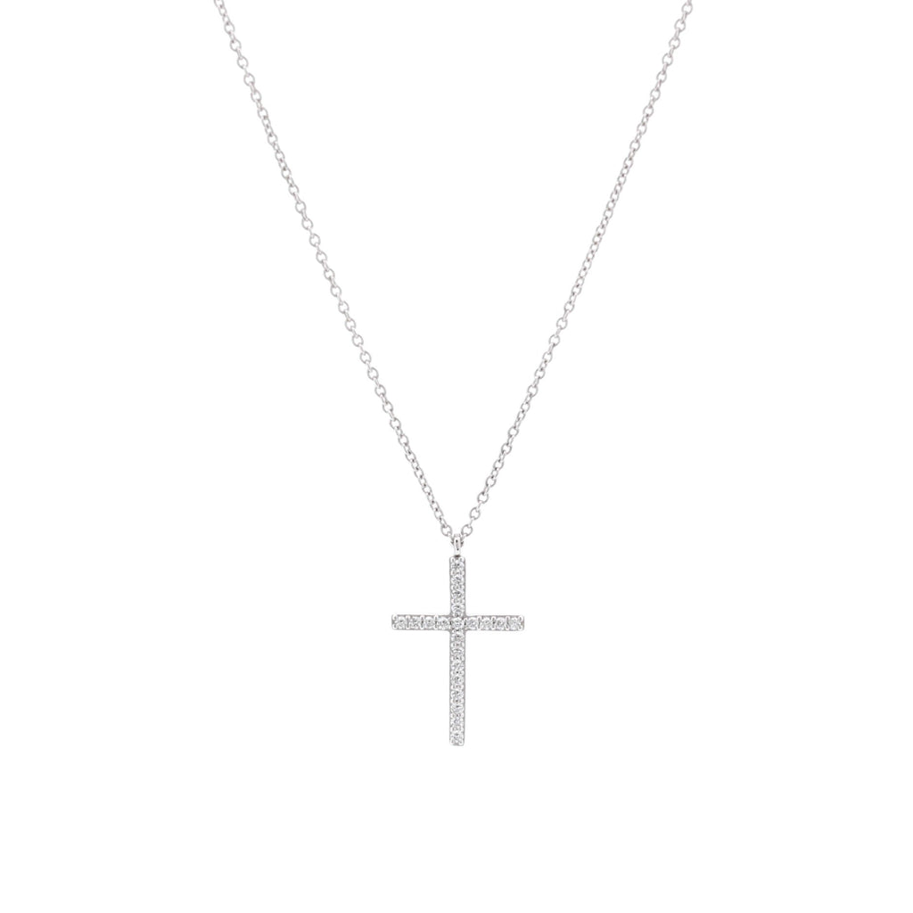 Metro Cross Pendant Necklace 18K White Gold and Diamonds Medium