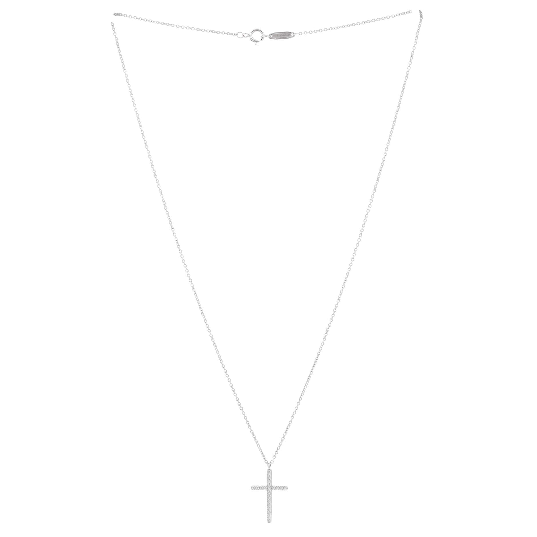 Metro Cross Pendant Necklace 18K White Gold and Diamonds Medium
