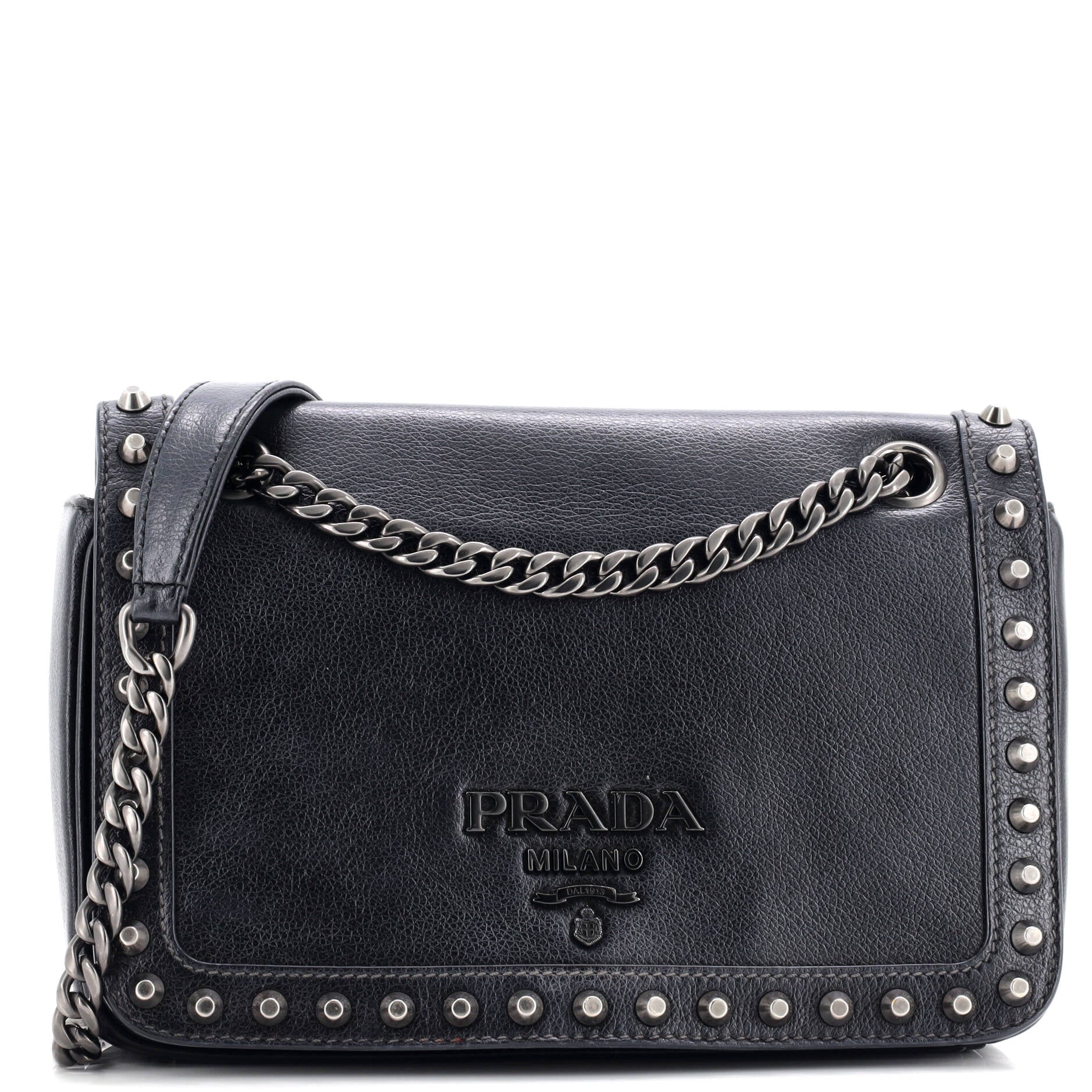 Chain Flap Bag Studded Glazed Calfskin Medium