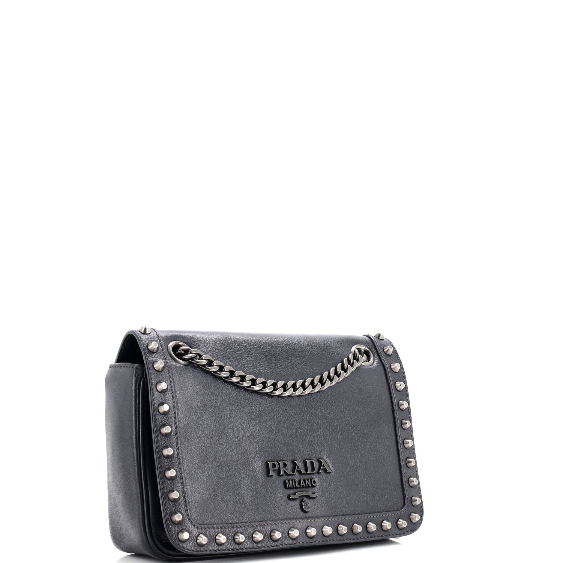 Chain Flap Bag Studded Glazed Calfskin Medium