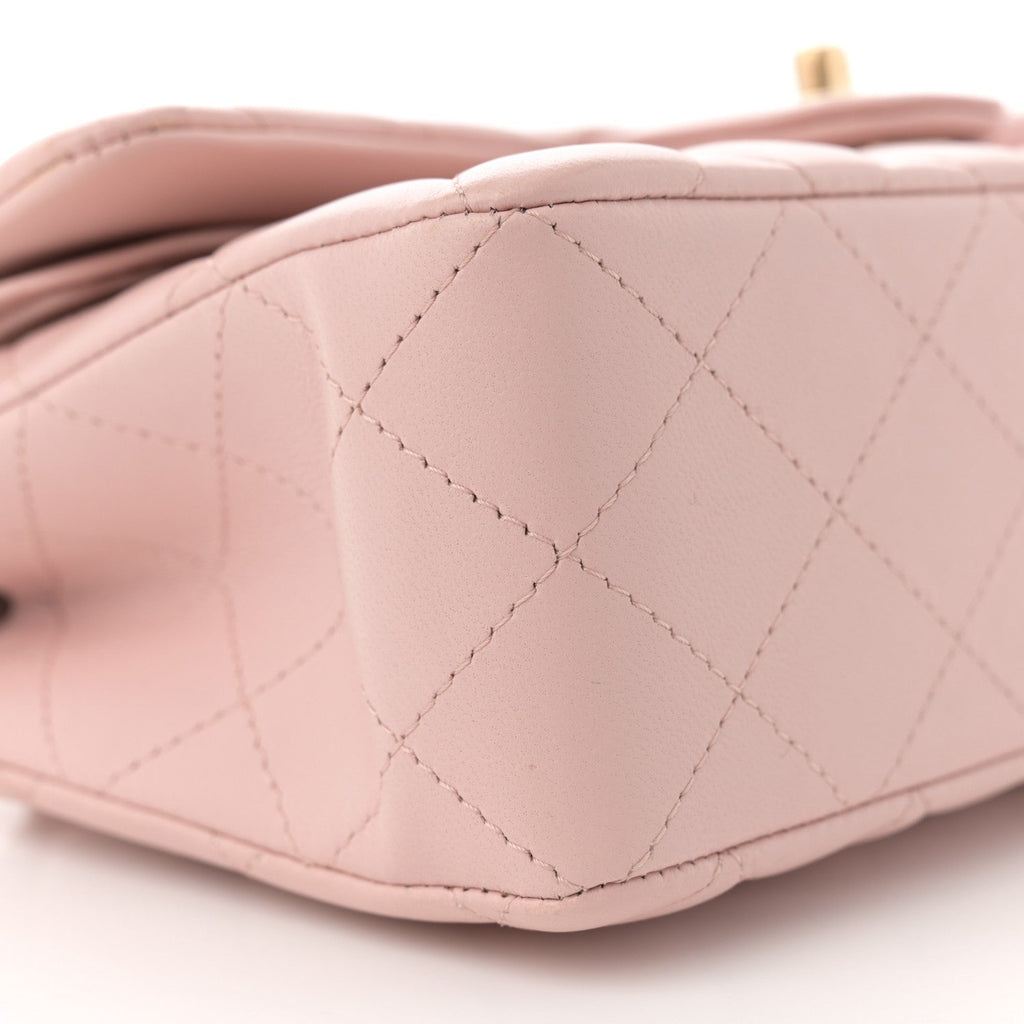Lambskin Quilted Small Double Flap Light Pink