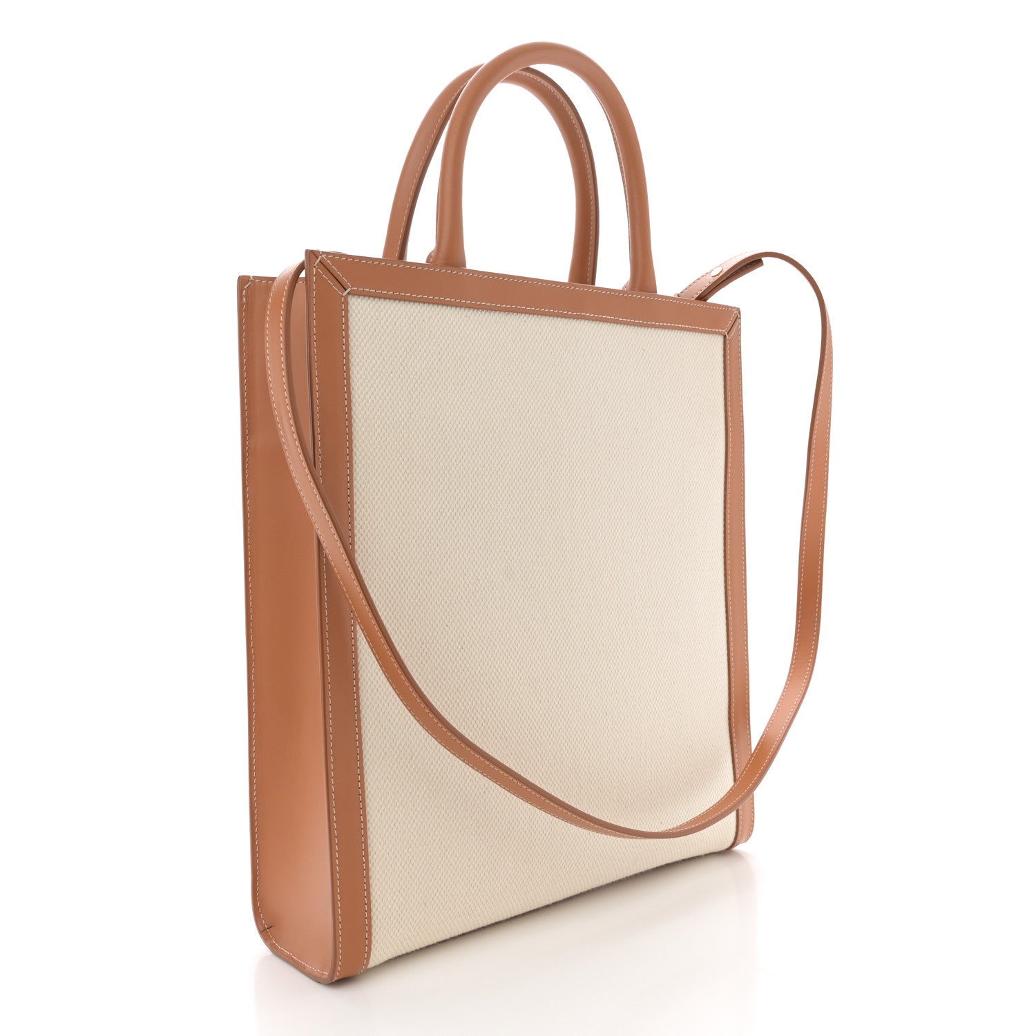 Canvas Calfskin Logo Print Small Vertical Cabas Natural Tan