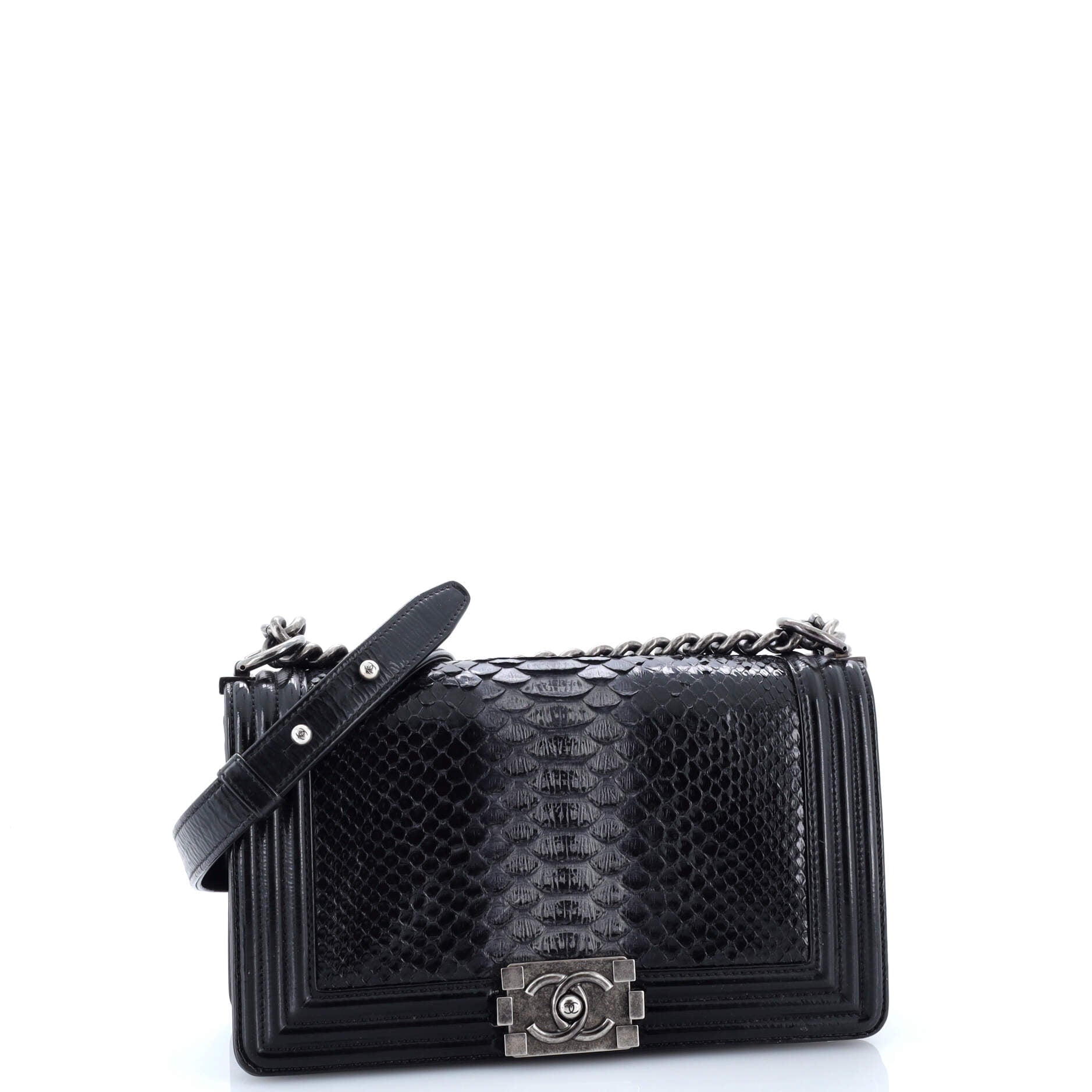 Boy Flap Bag Python and Patent Old Medium