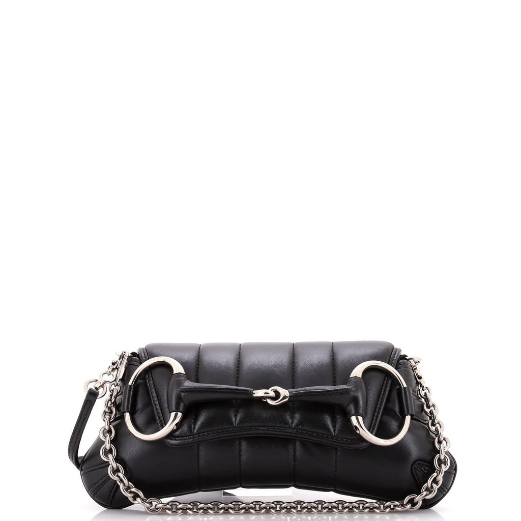 Horsebit Chain Shoulder Bag Vertical Quilted Leather Small