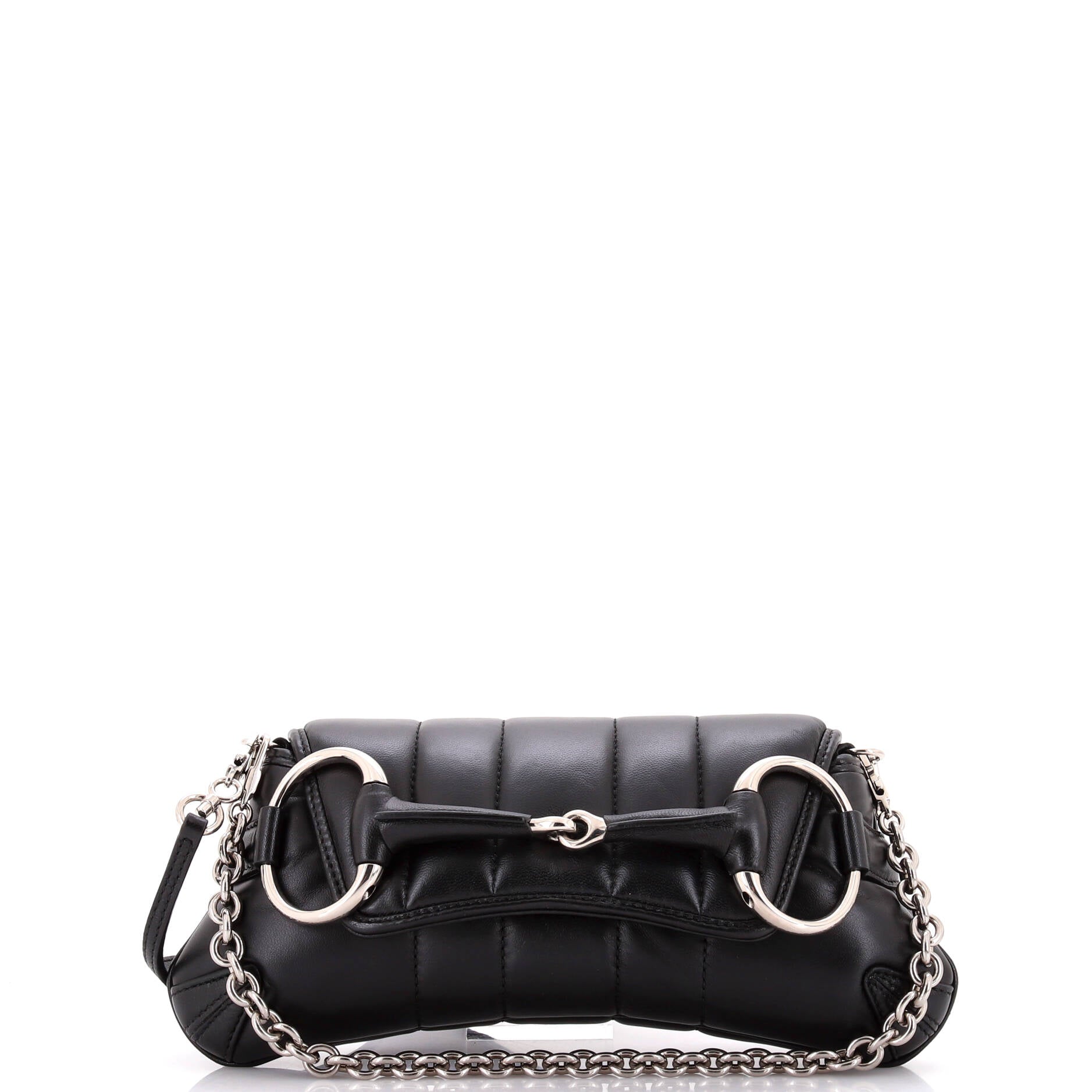 Horsebit Chain Shoulder Bag Vertical Quilted Leather Small