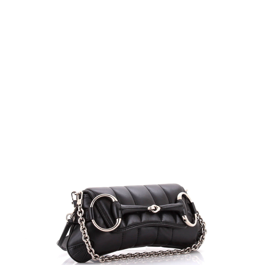 Horsebit Chain Shoulder Bag Vertical Quilted Leather Small