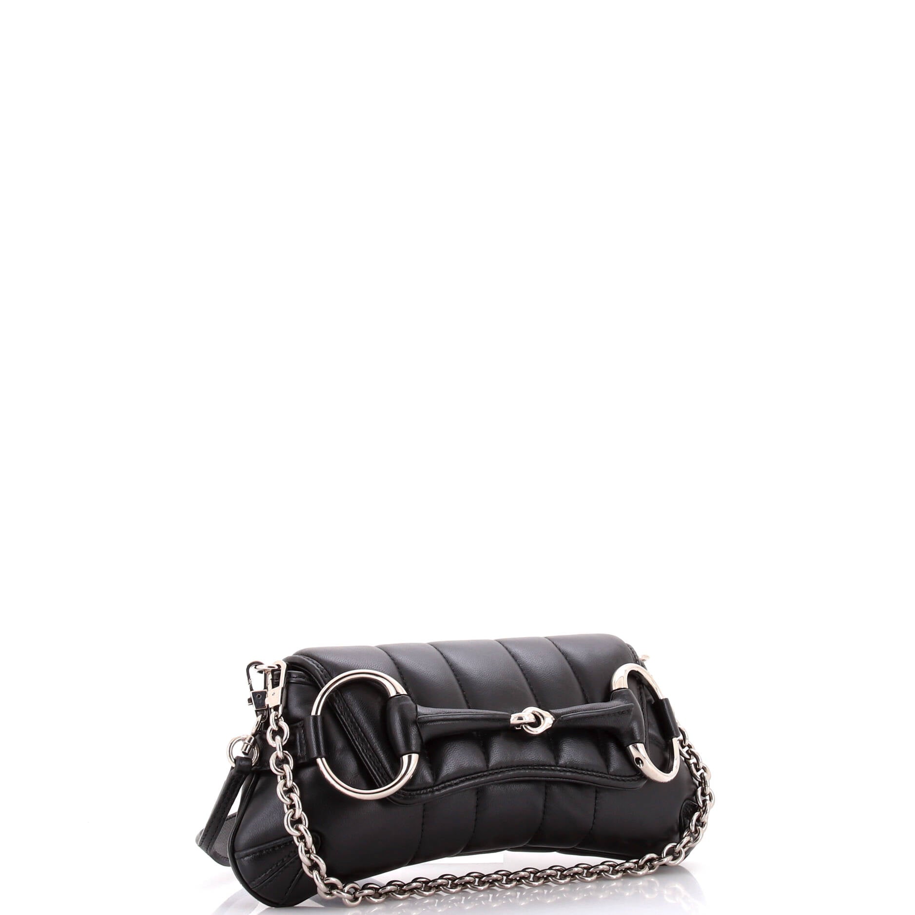 Horsebit Chain Shoulder Bag Vertical Quilted Leather Small