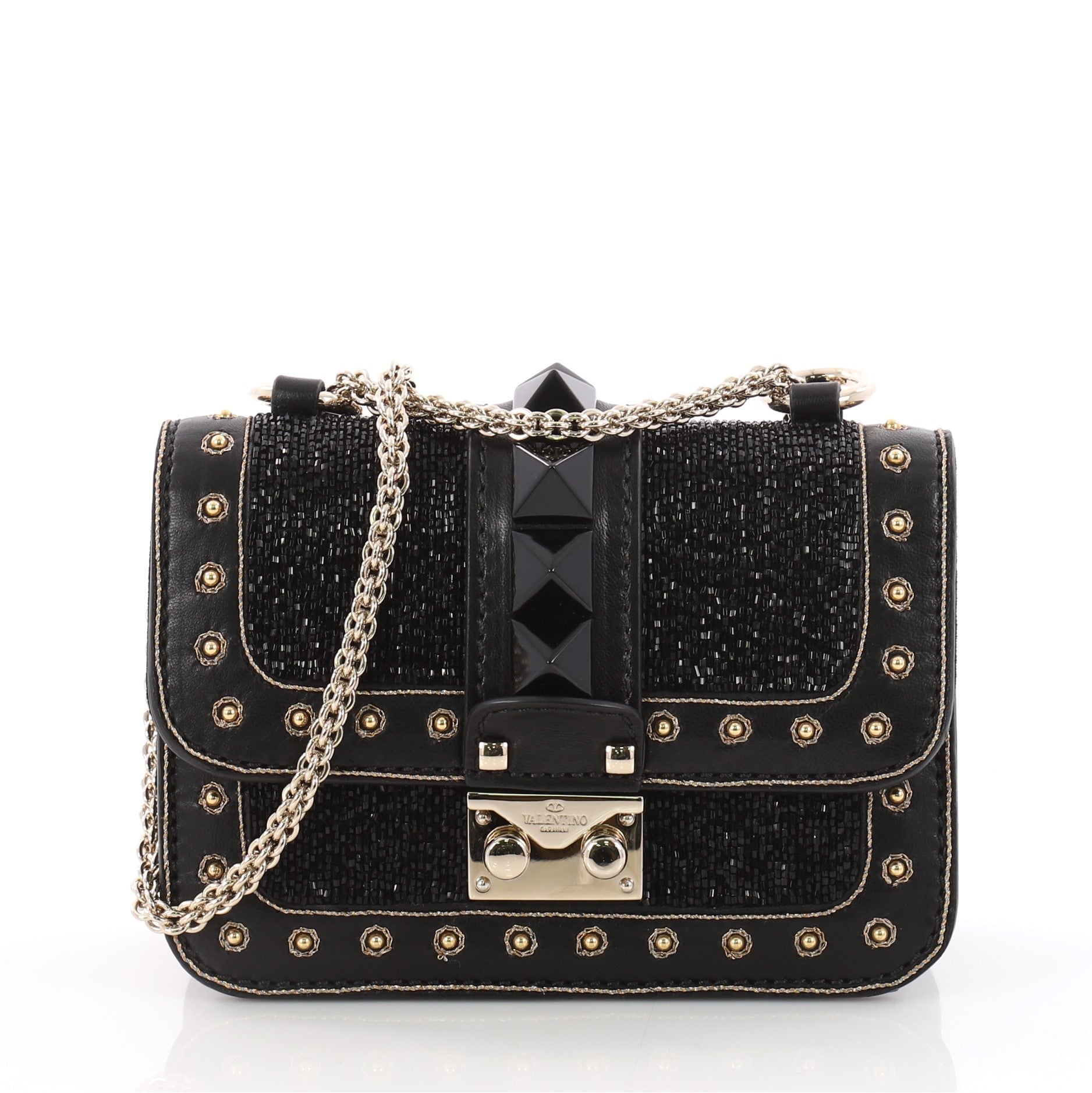 Glam Lock Shoulder Bag Embellished Leather Mini