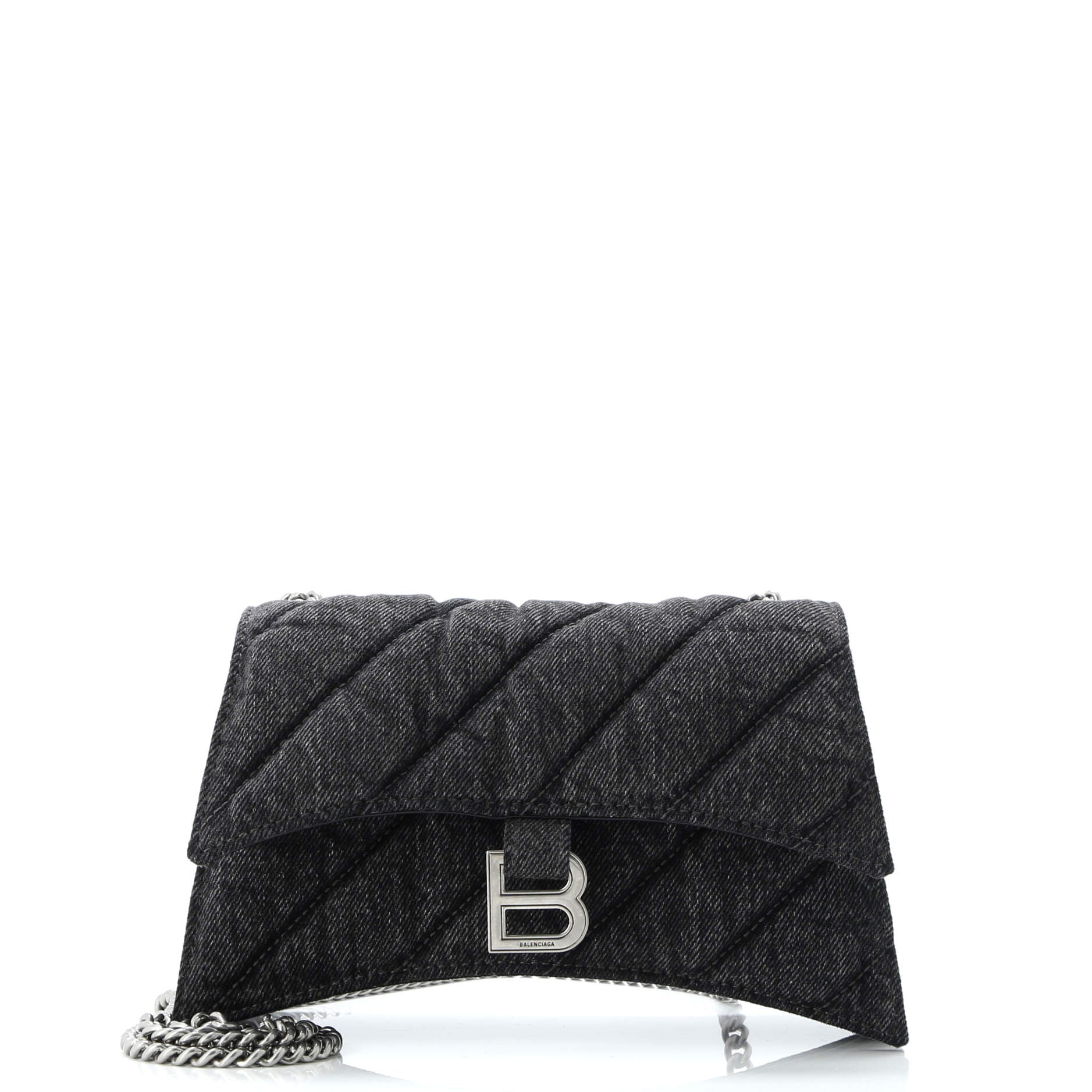 Crush Chain Flap Bag Quilted Denim Small