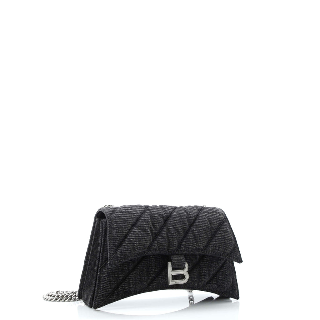 Crush Chain Flap Bag Quilted Denim Small