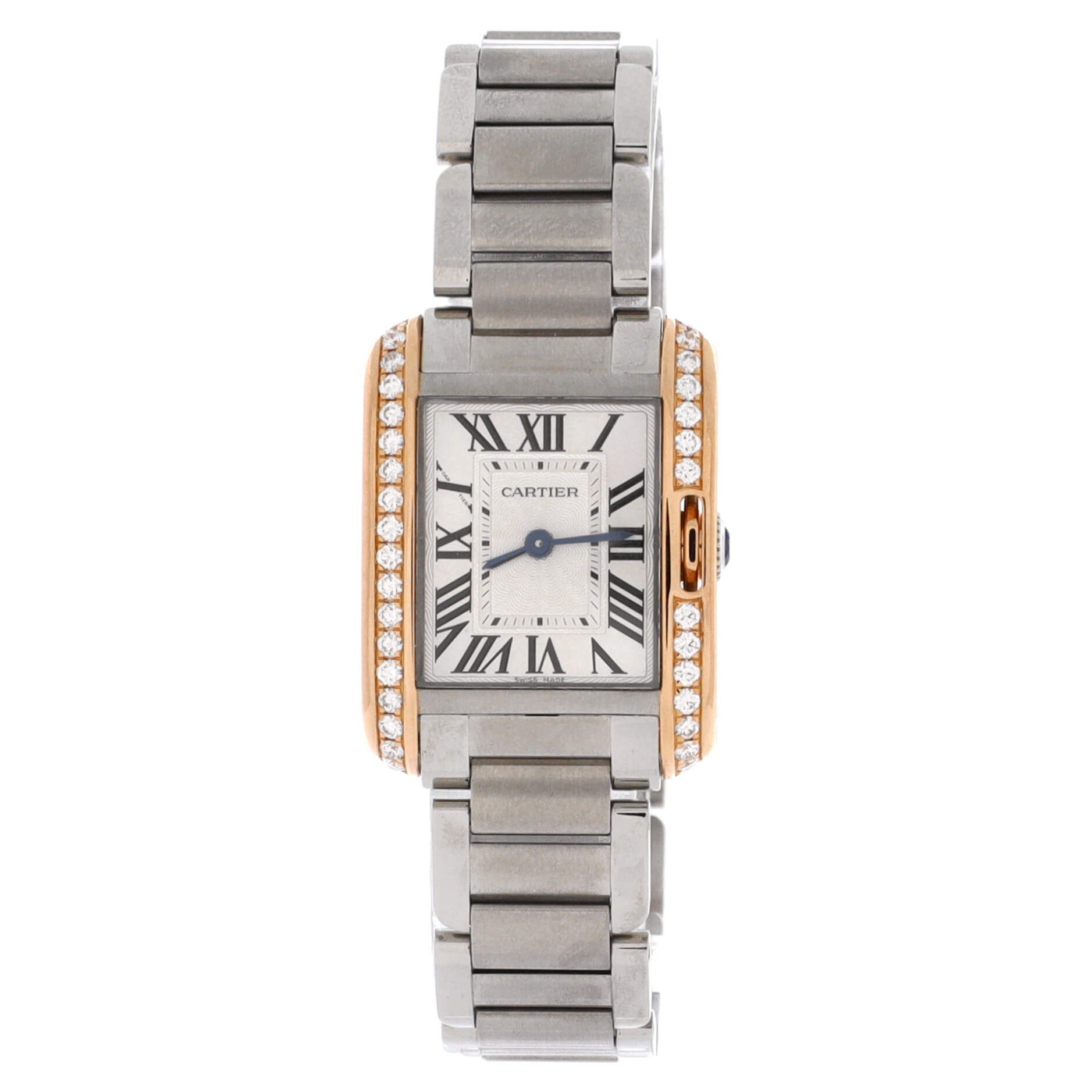 Tank Anglaise Automatic Watch Stainless Steel and Rose Gold with Diamond Bezel 23