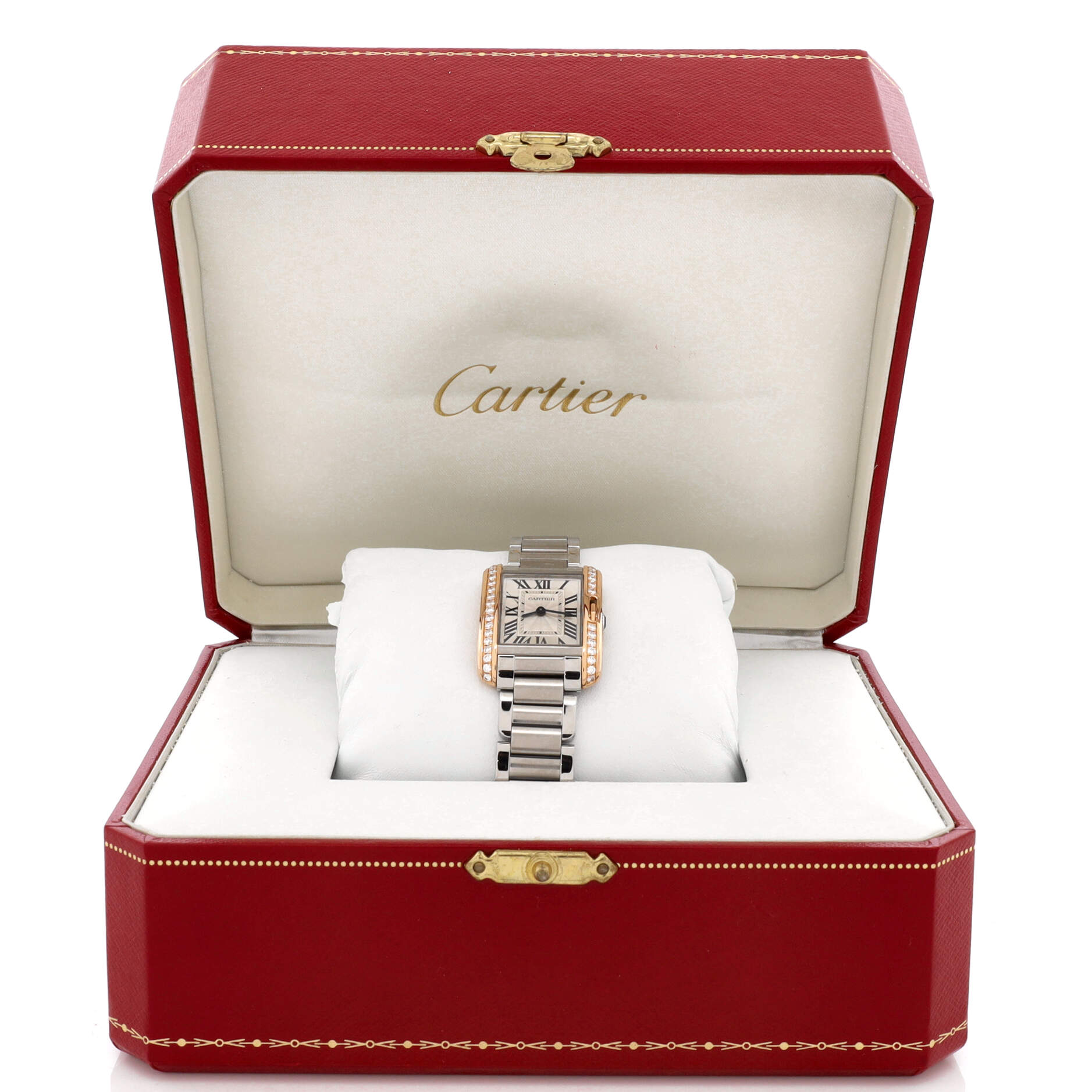 Tank Anglaise Automatic Watch Stainless Steel and Rose Gold with Diamond Bezel 23