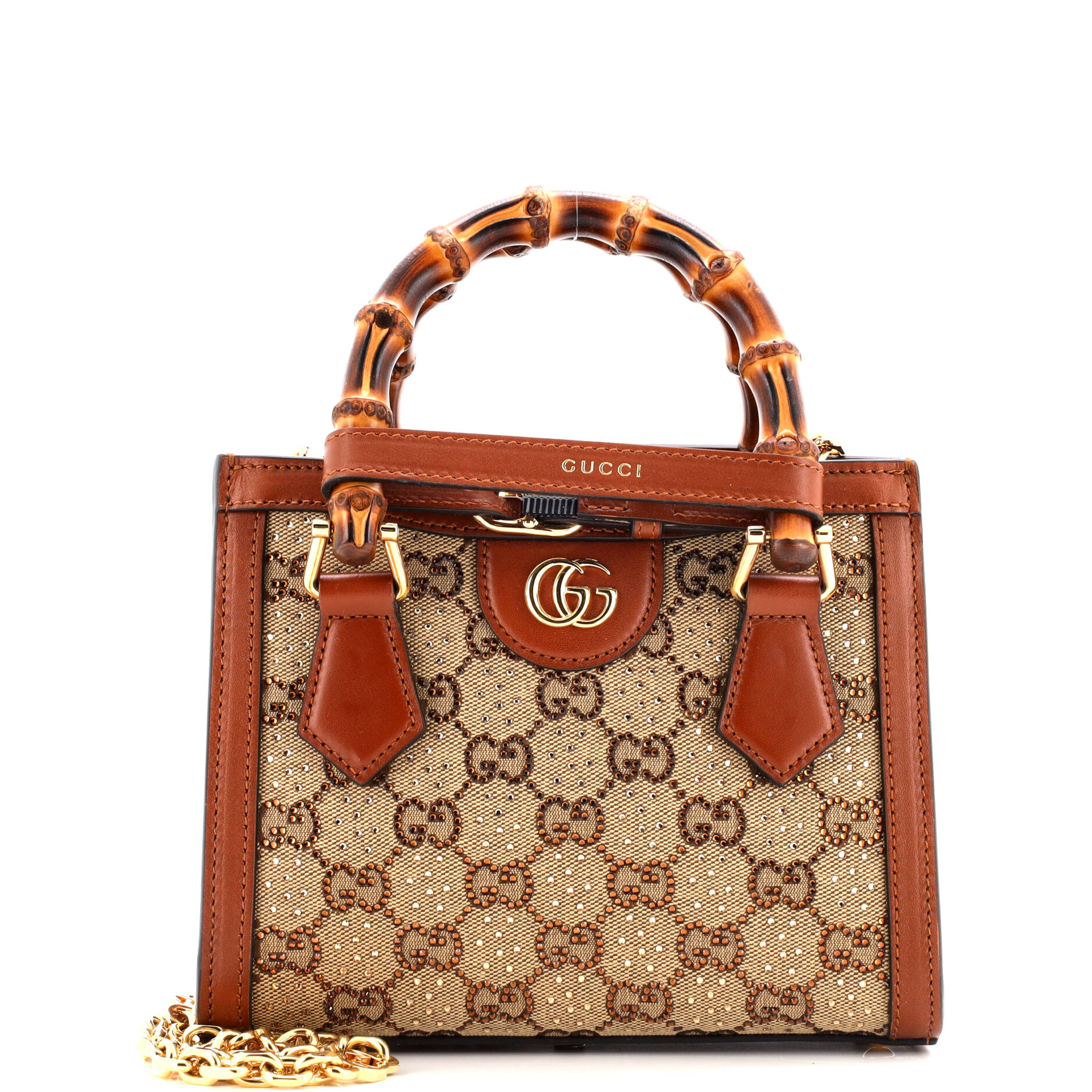 Diana NM Bamboo Handle Tote Crystal Embellished GG Canvas Mini