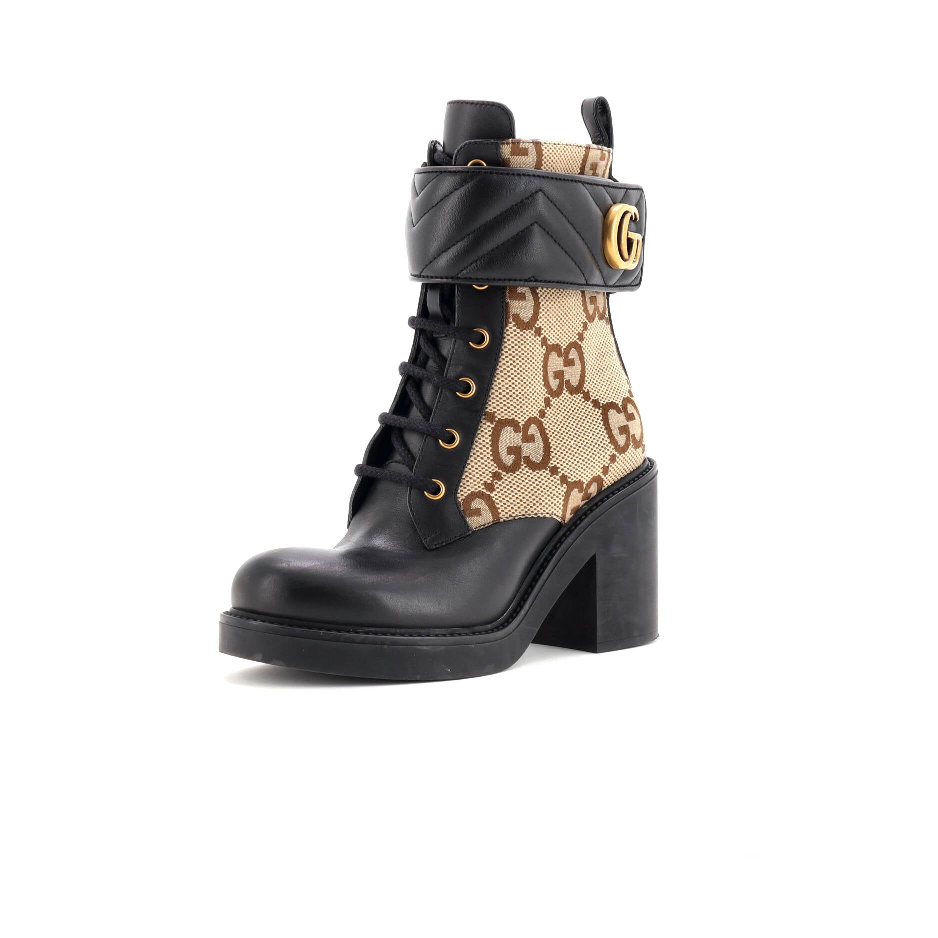 Women's GG Marmont Heeled Lace-Up Ankle Boots GG Canvas and Leather