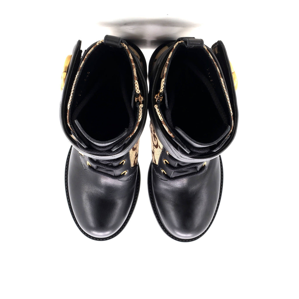 Women's GG Marmont Heeled Lace-Up Ankle Boots GG Canvas and Leather
