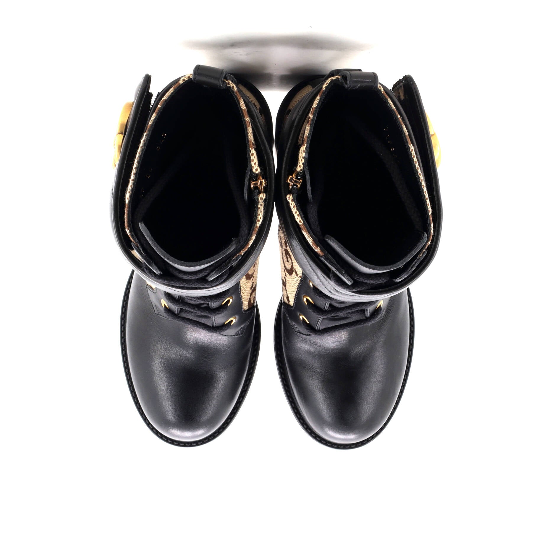 Women's GG Marmont Heeled Lace-Up Ankle Boots GG Canvas and Leather