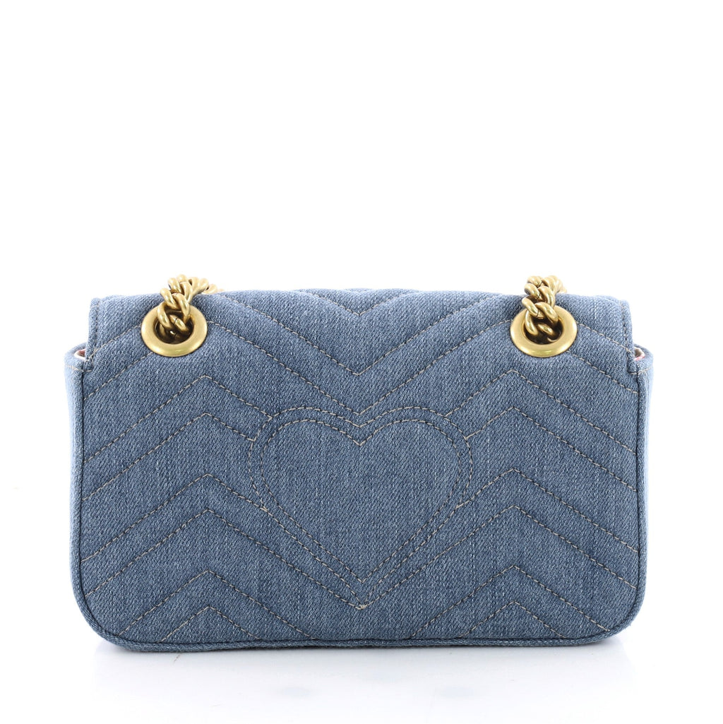 Pearly GG Marmont Flap Bag Matelasse Denim Mini