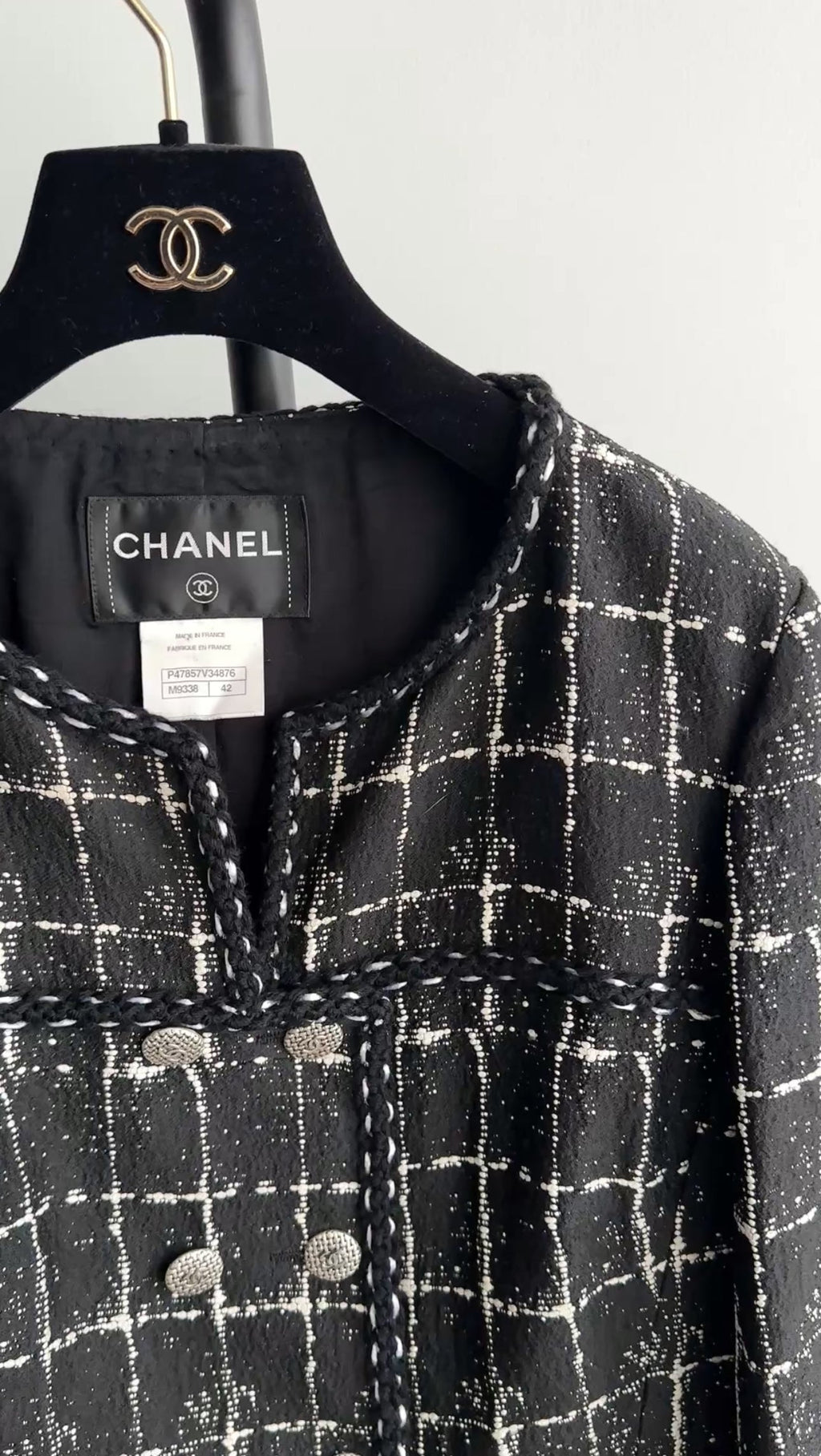Chanel 14P Black and White Grid Jacket with Buttons - FR42