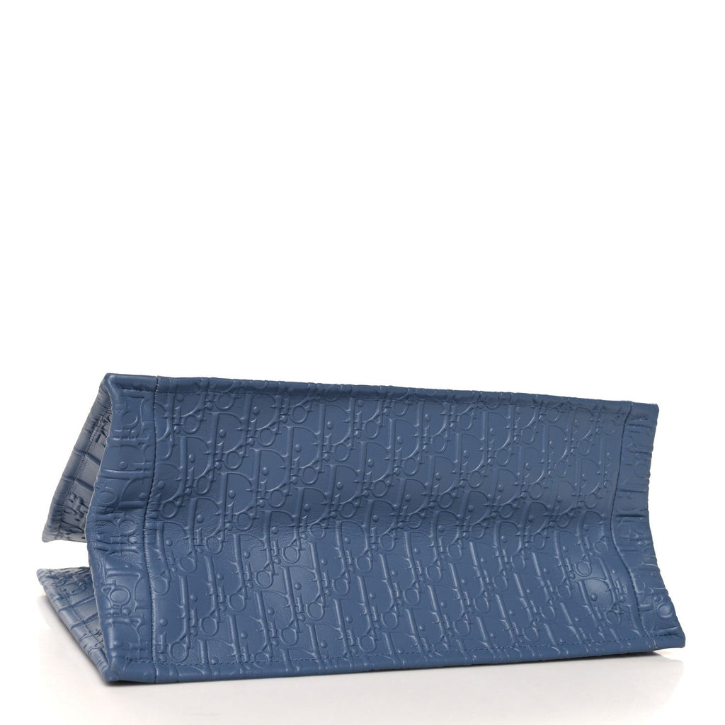 Oblique Calfskin Embossed Medium Book Tote Blue