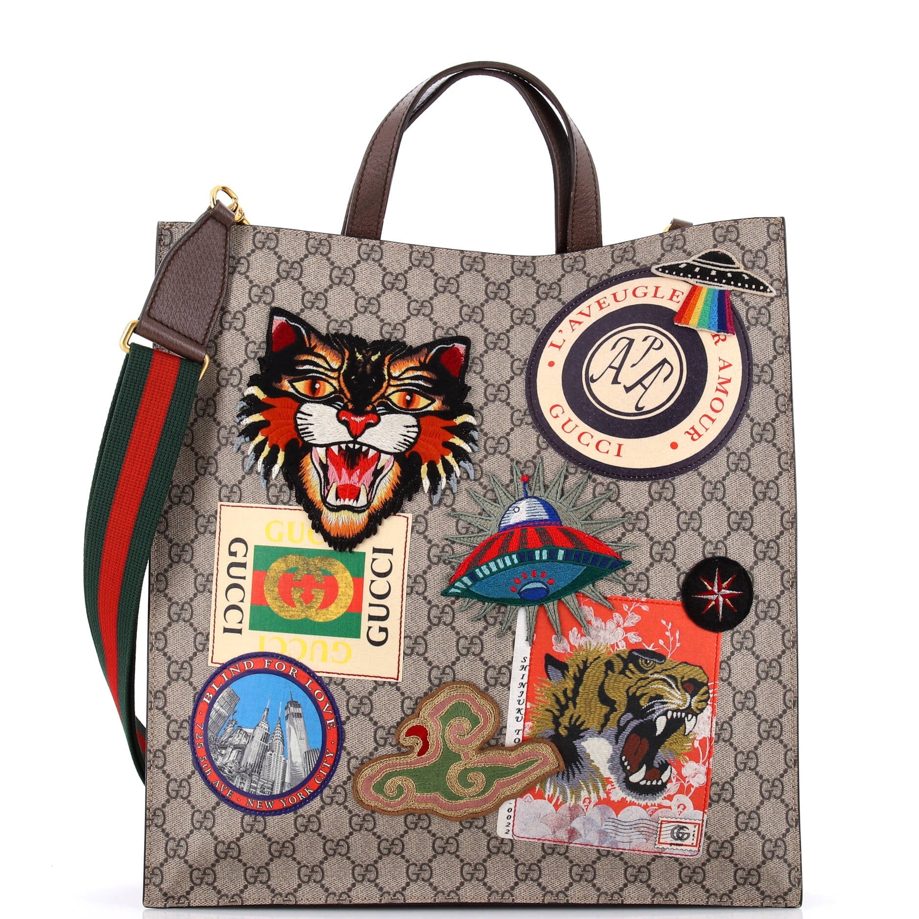 Courrier Convertible Soft Open Tote GG Coated Canvas with Applique North South