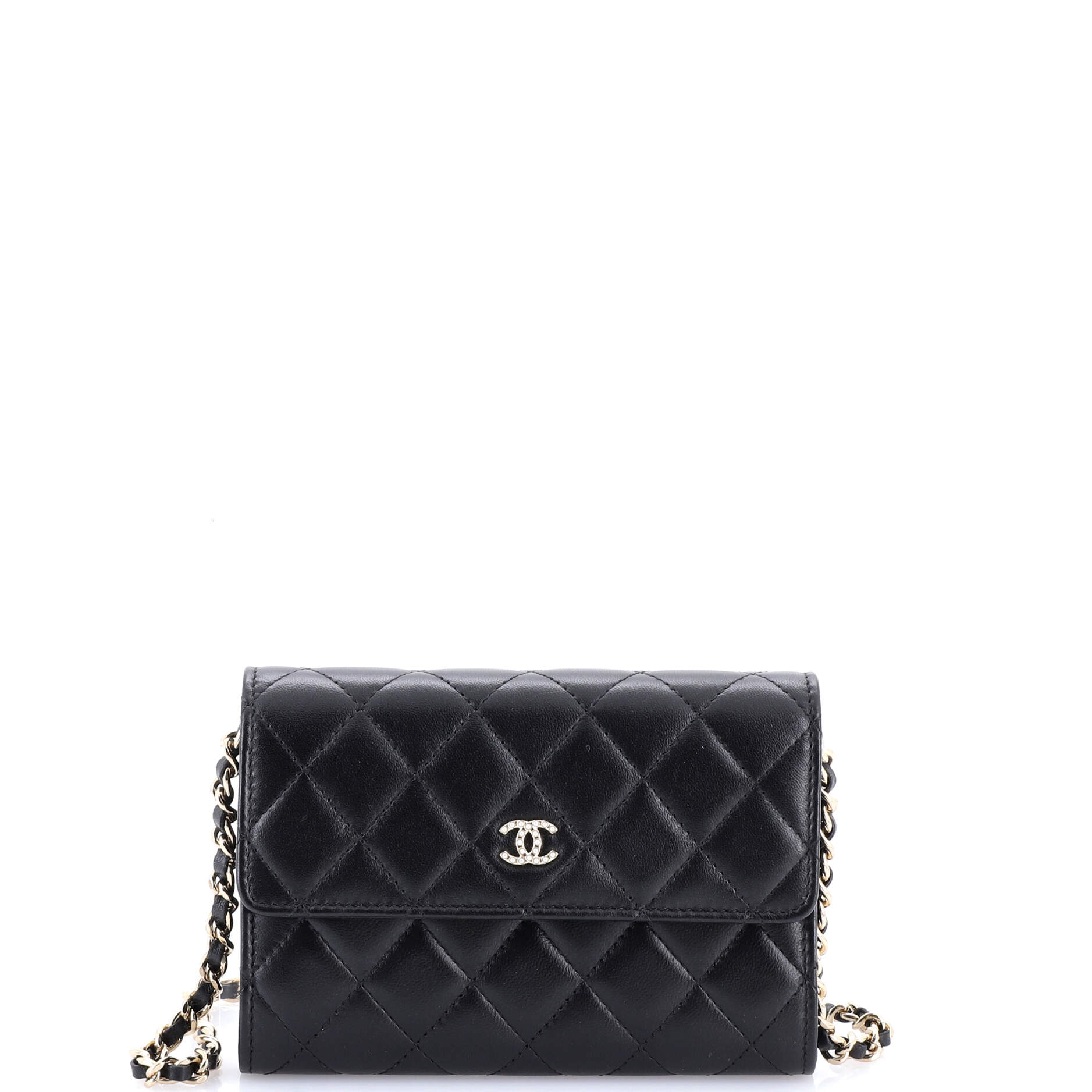Pearl My Shoulder French Wallet on Chain Quilted Lambskin Mini
