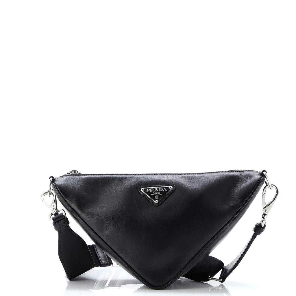 Triangle Logo Zip Crossbody Bag Soft Leather Small
