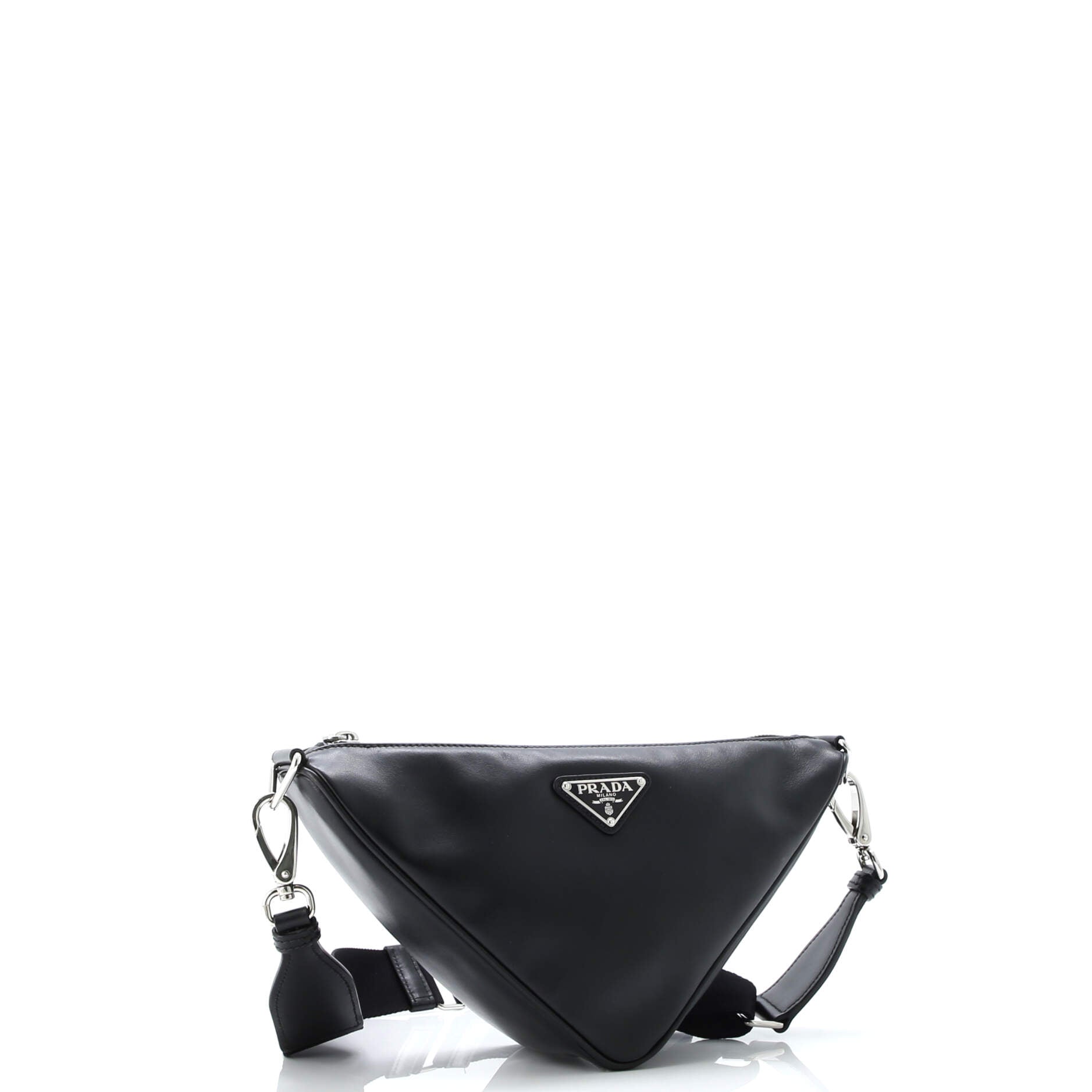 Triangle Logo Zip Crossbody Bag Soft Leather Small