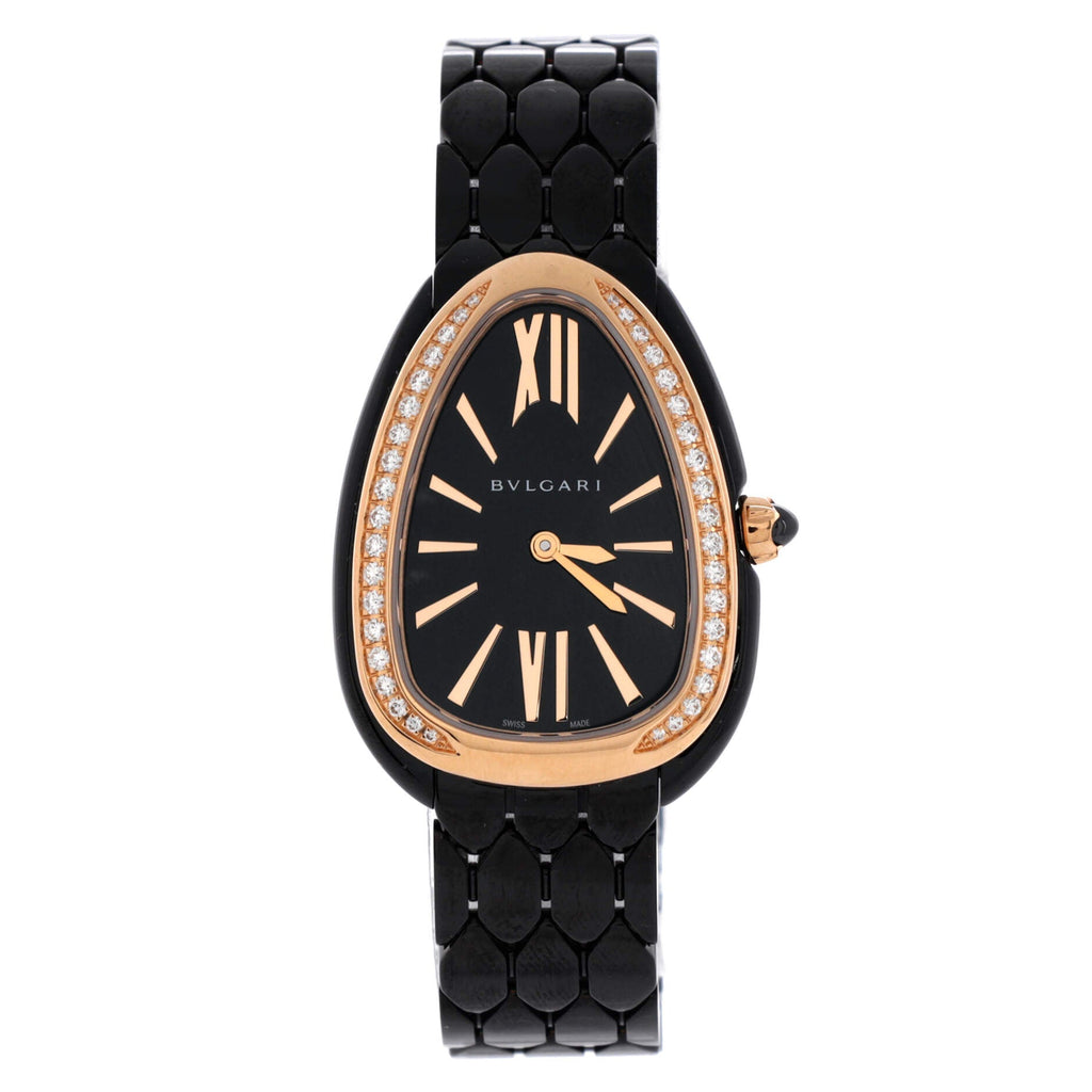 Serpenti Seduttori Quartz Watch Ceramic and Rose Gold with Diamond Bezel 25