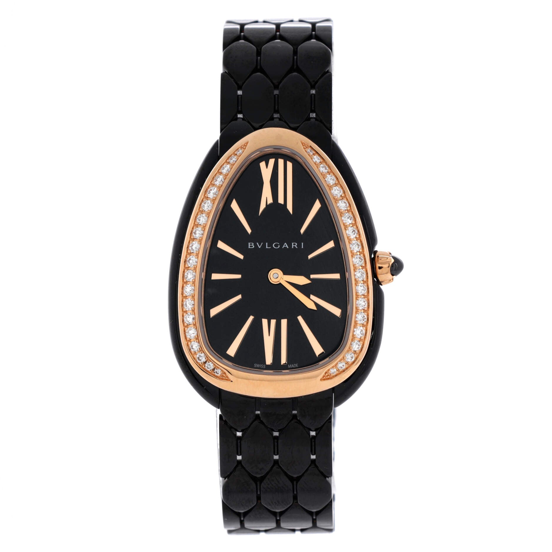 Serpenti Seduttori Quartz Watch Ceramic and Rose Gold with Diamond Bezel 25