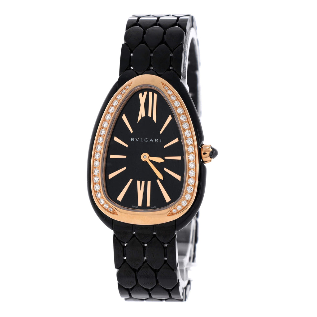 Serpenti Seduttori Quartz Watch Ceramic and Rose Gold with Diamond Bezel 25