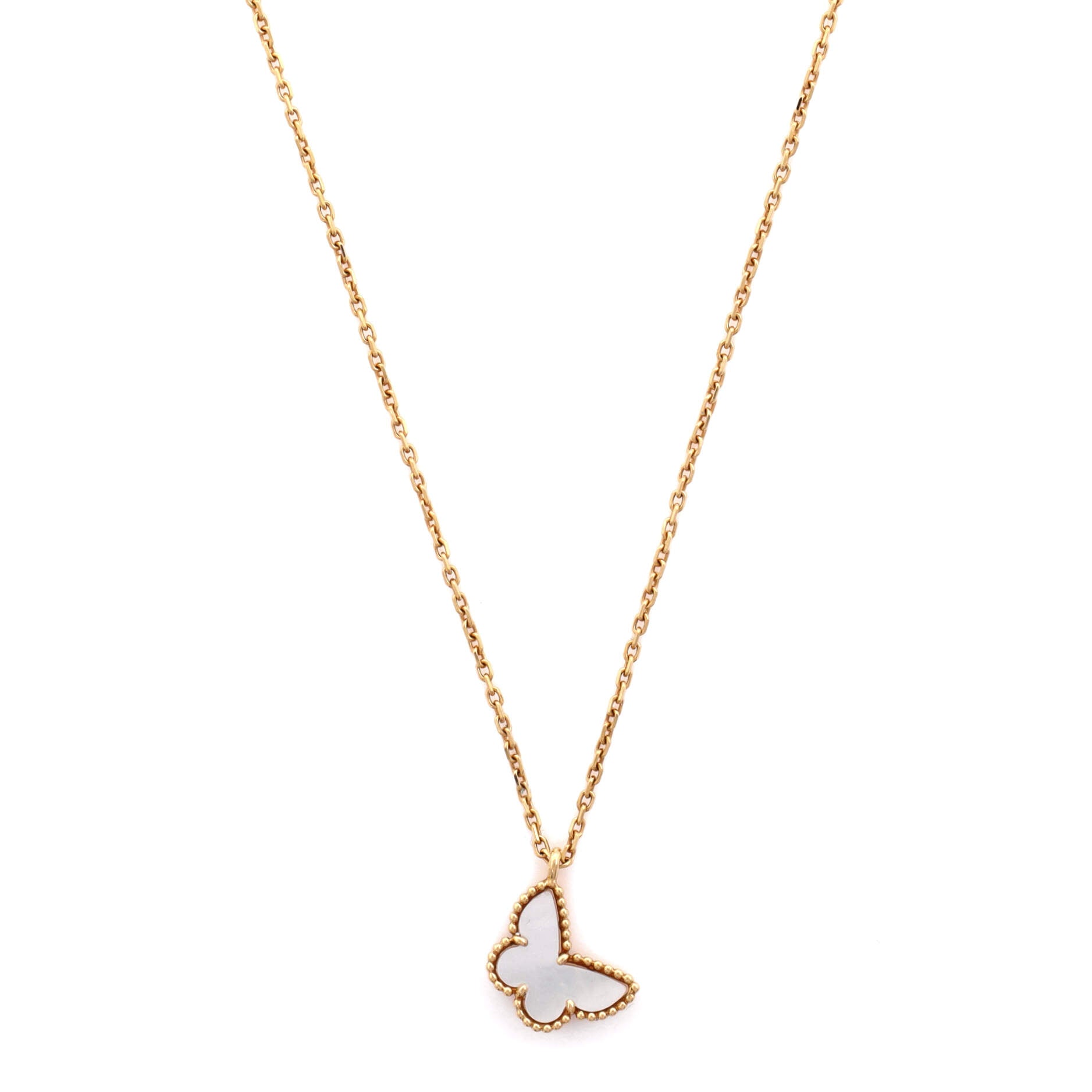 Sweet Alhambra Butterfly Pendant Necklace 18K Yellow Gold and Mother of Pearl