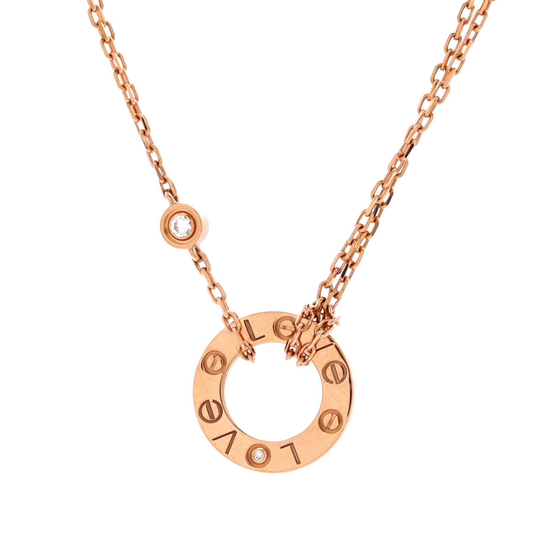 2 Diamonds Love Pendant Necklace 18K Rose Gold and Diamonds