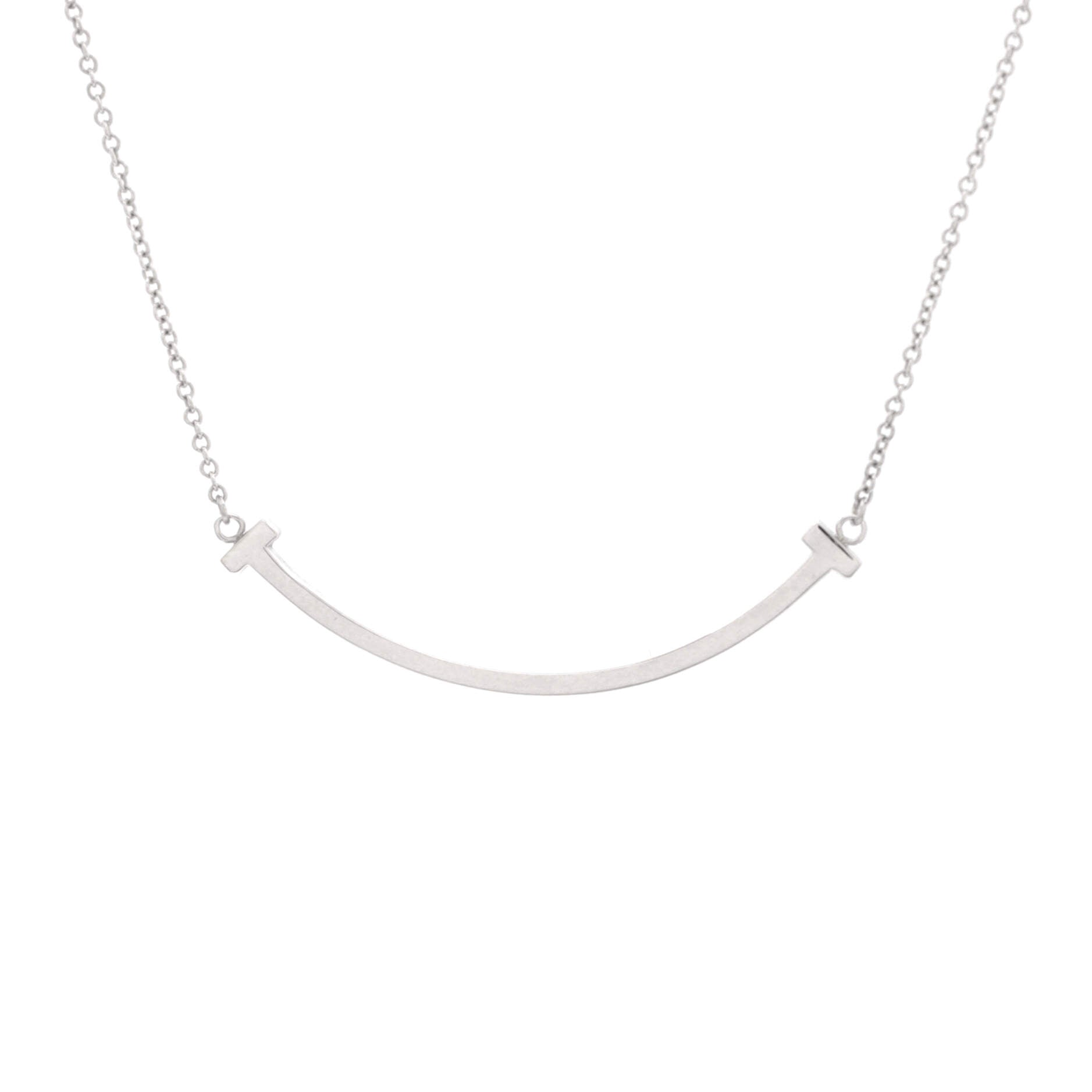 T Smile Pendant Necklace 18K White Gold Small