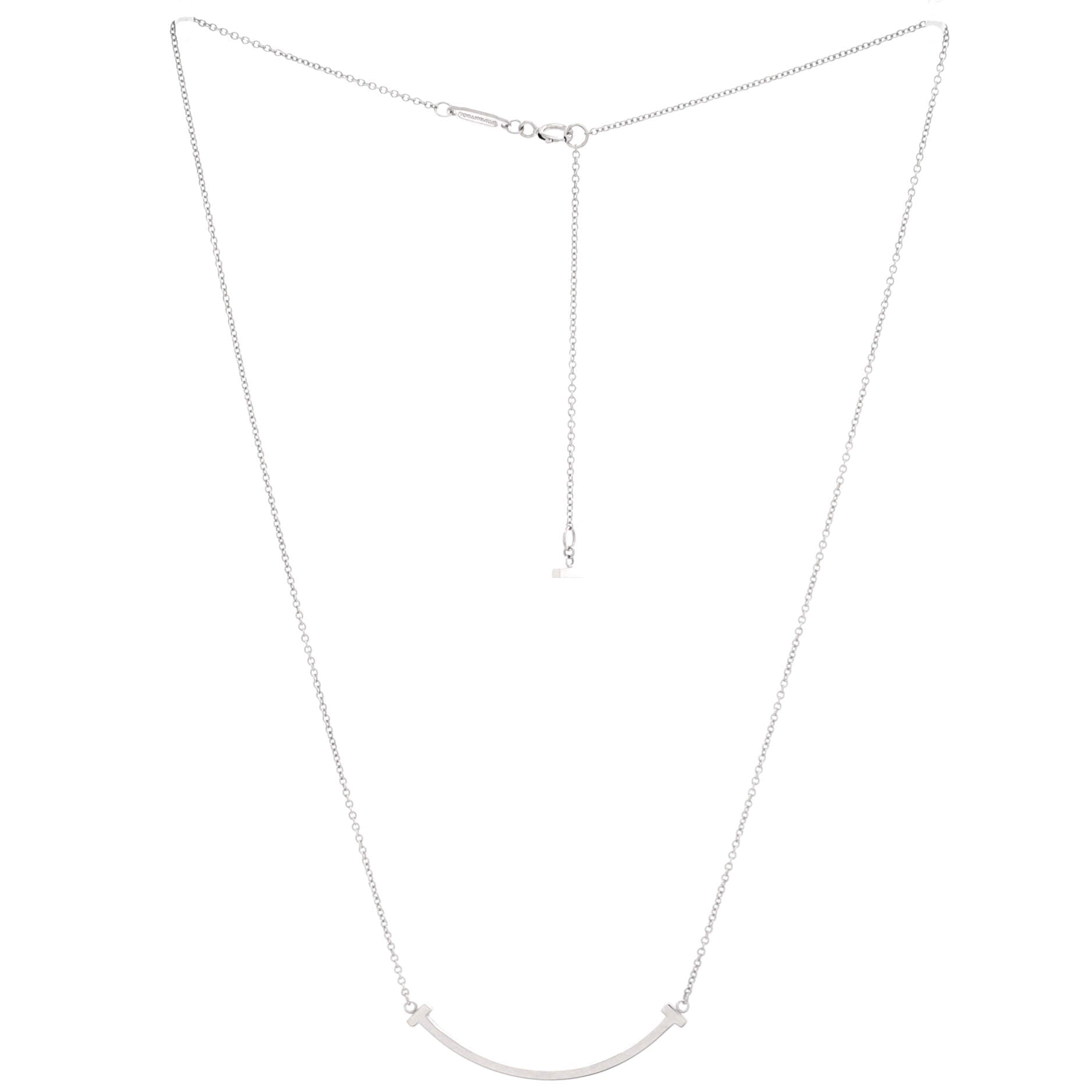 T Smile Pendant Necklace 18K White Gold Small