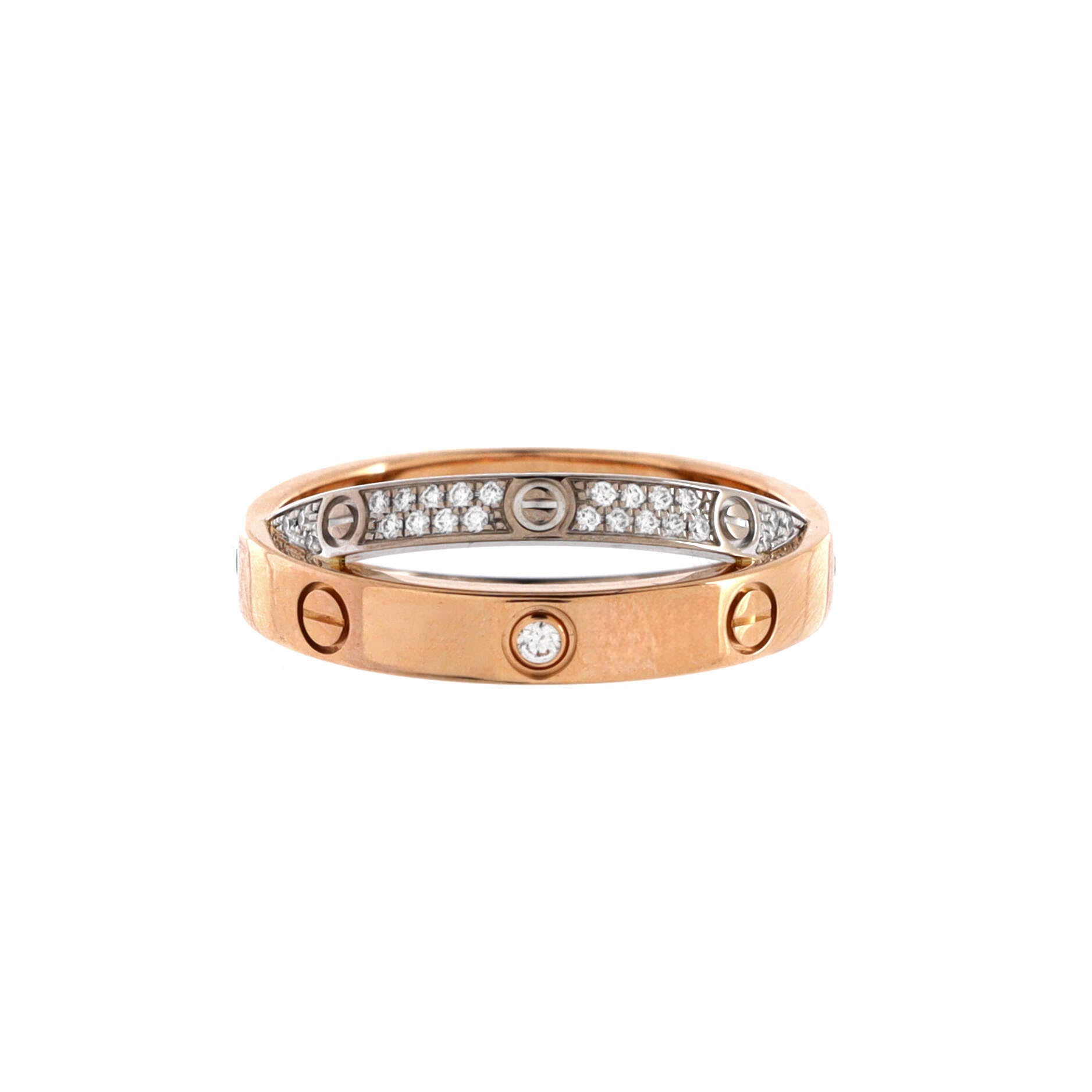 Love Double Ring 18K Rose Gold and 18K White Gold with Pave Diamonds