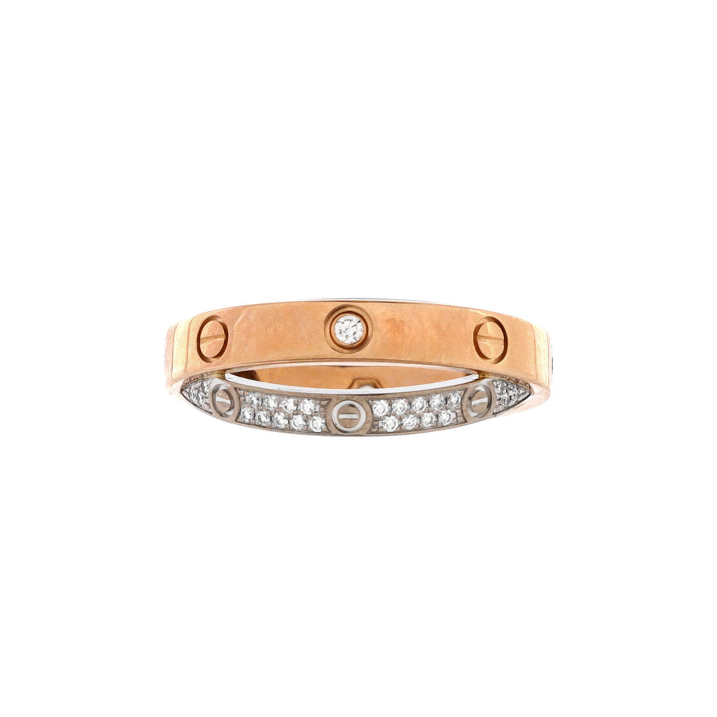 Love Double Ring 18K Rose Gold and 18K White Gold with Pave Diamonds