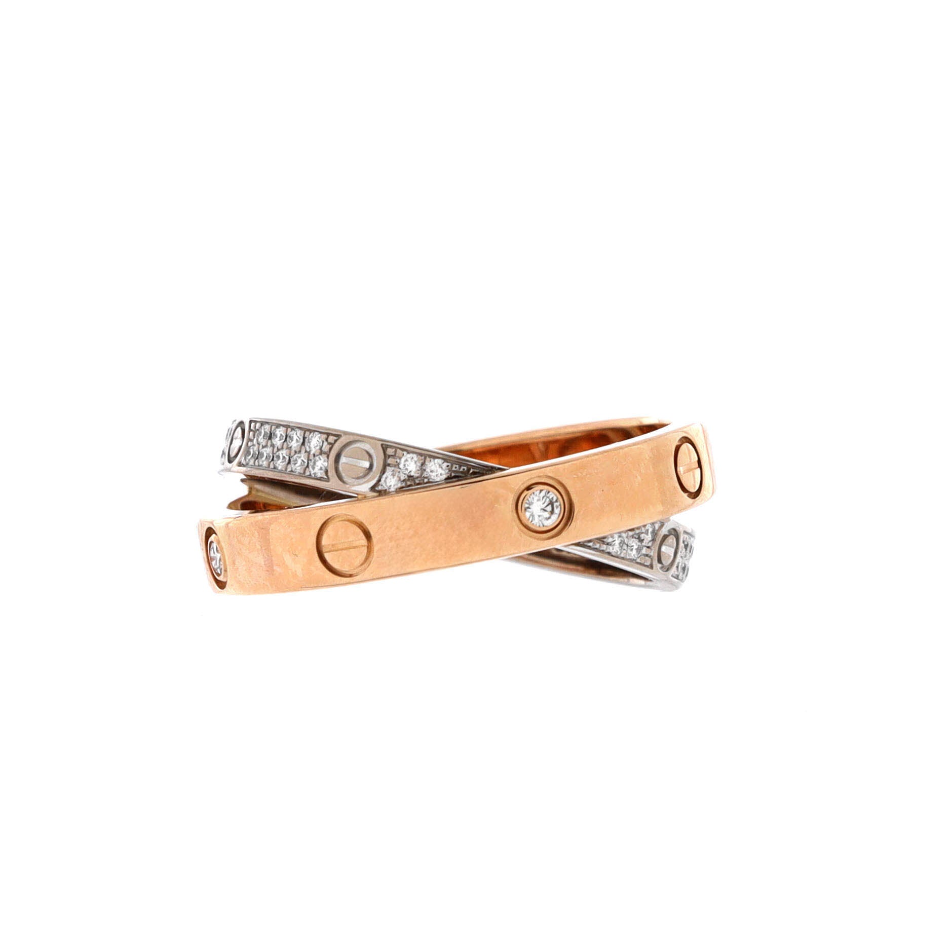 Love Double Ring 18K Rose Gold and 18K White Gold with Pave Diamonds