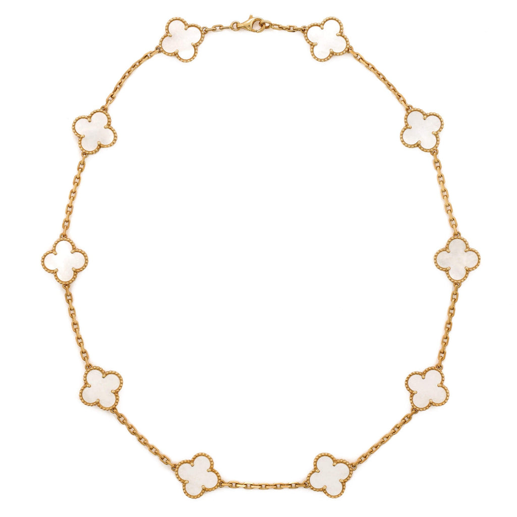 Vintage Alhambra 10 Motifs Necklace 18K Yellow Gold and Mother of Pearl
