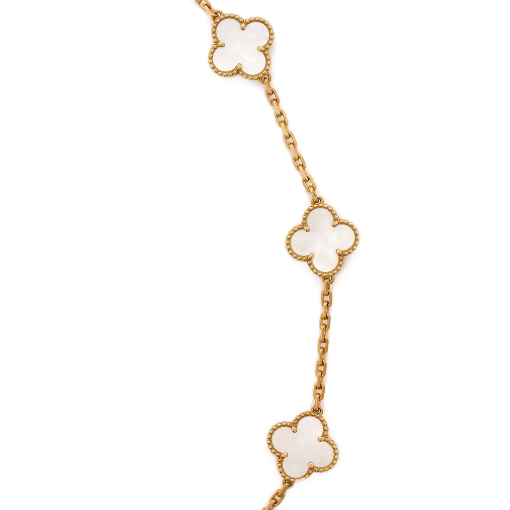 Vintage Alhambra 10 Motifs Necklace 18K Yellow Gold and Mother of Pearl