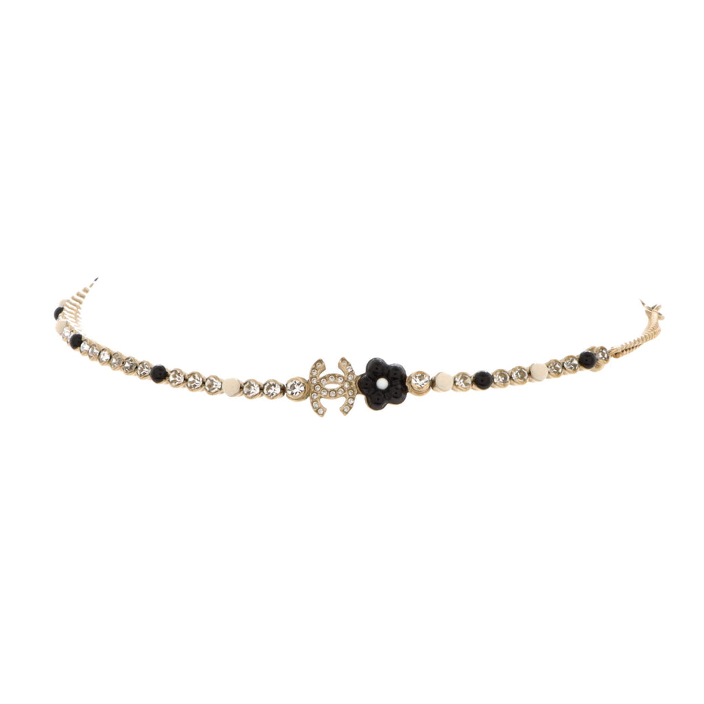 CC Flower Choker Necklace Metal with Crystals and Enamel