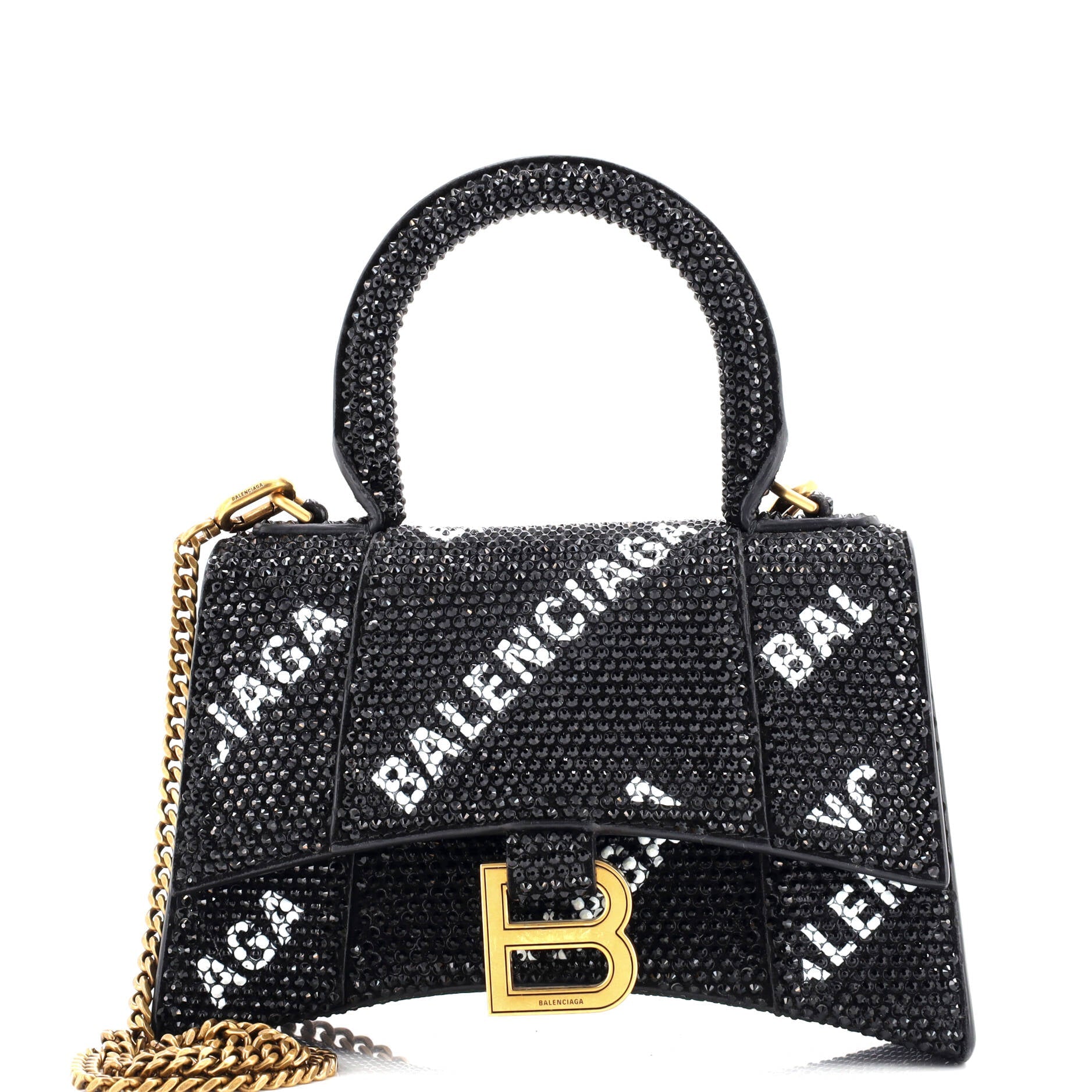 Hourglass Top Handle Bag Suede and Allover Logo Crystals XS