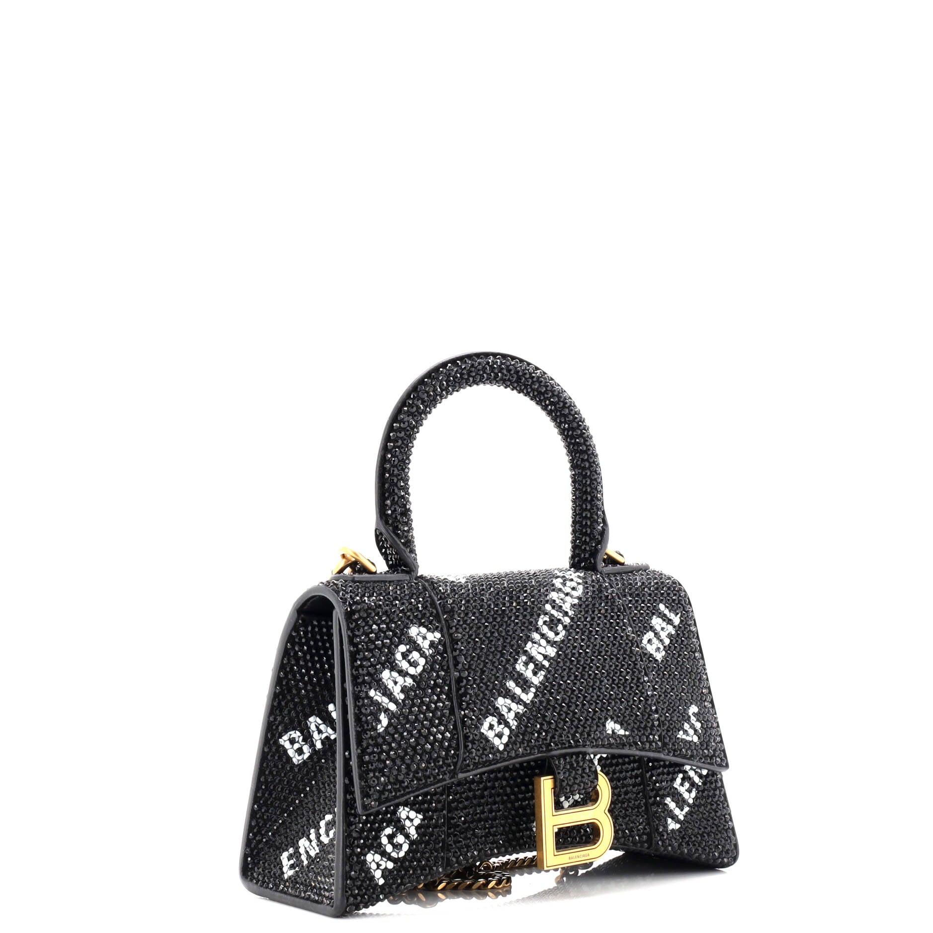 Hourglass Top Handle Bag Suede and Allover Logo Crystals XS