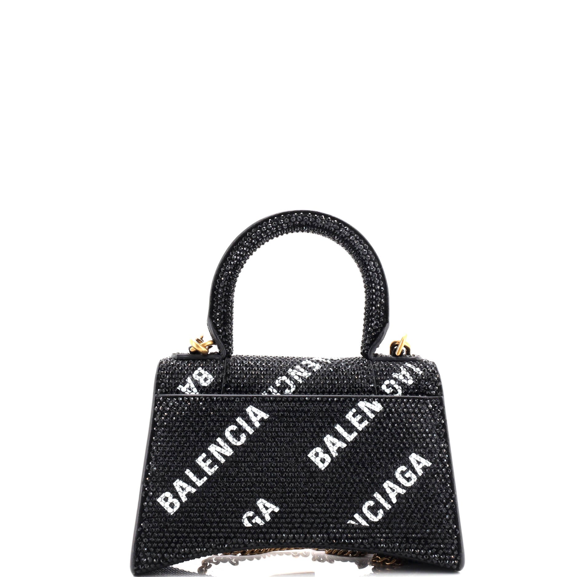 Hourglass Top Handle Bag Suede and Allover Logo Crystals XS