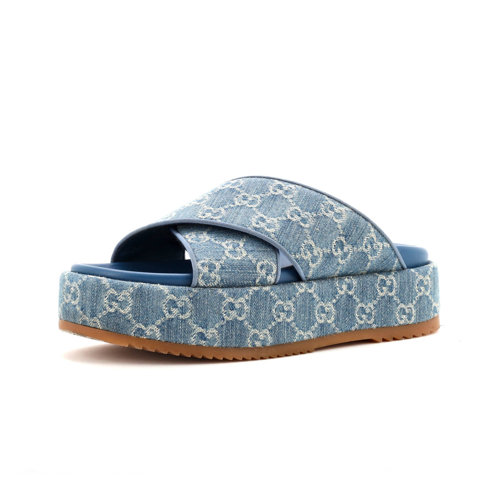 Women's Criss Cross Platform Slide Sandals GG Denim