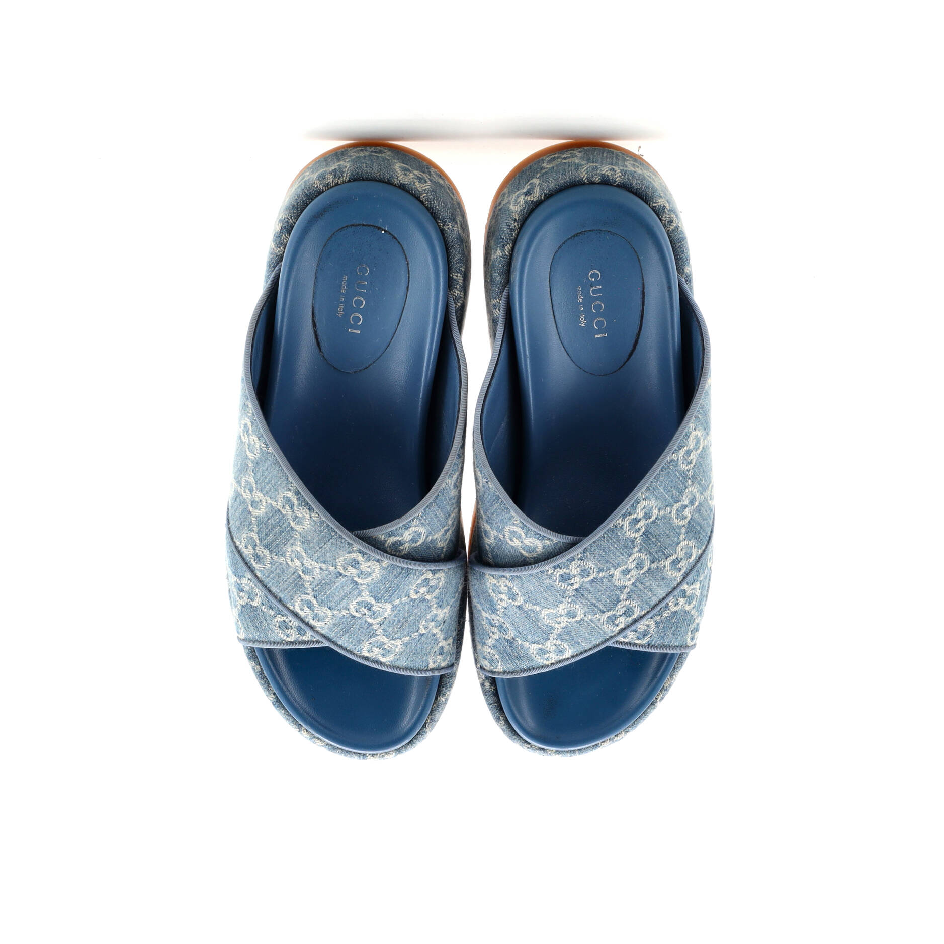 Women's Criss Cross Platform Slide Sandals GG Denim
