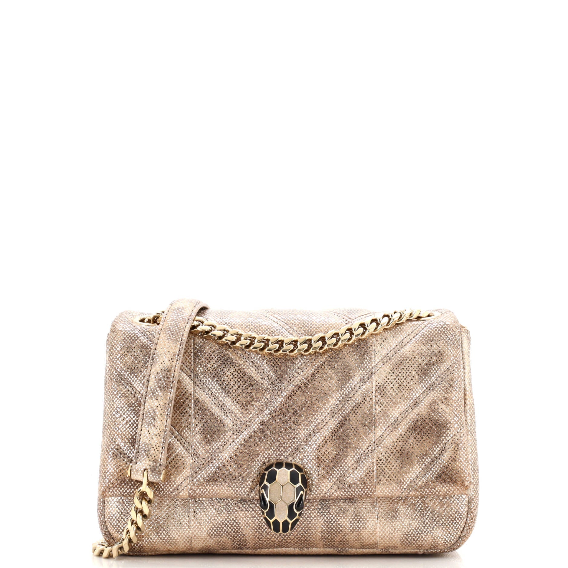Serpenti Cabochon Shoulder Bag Diagonal Quilted Metallic Karung Small